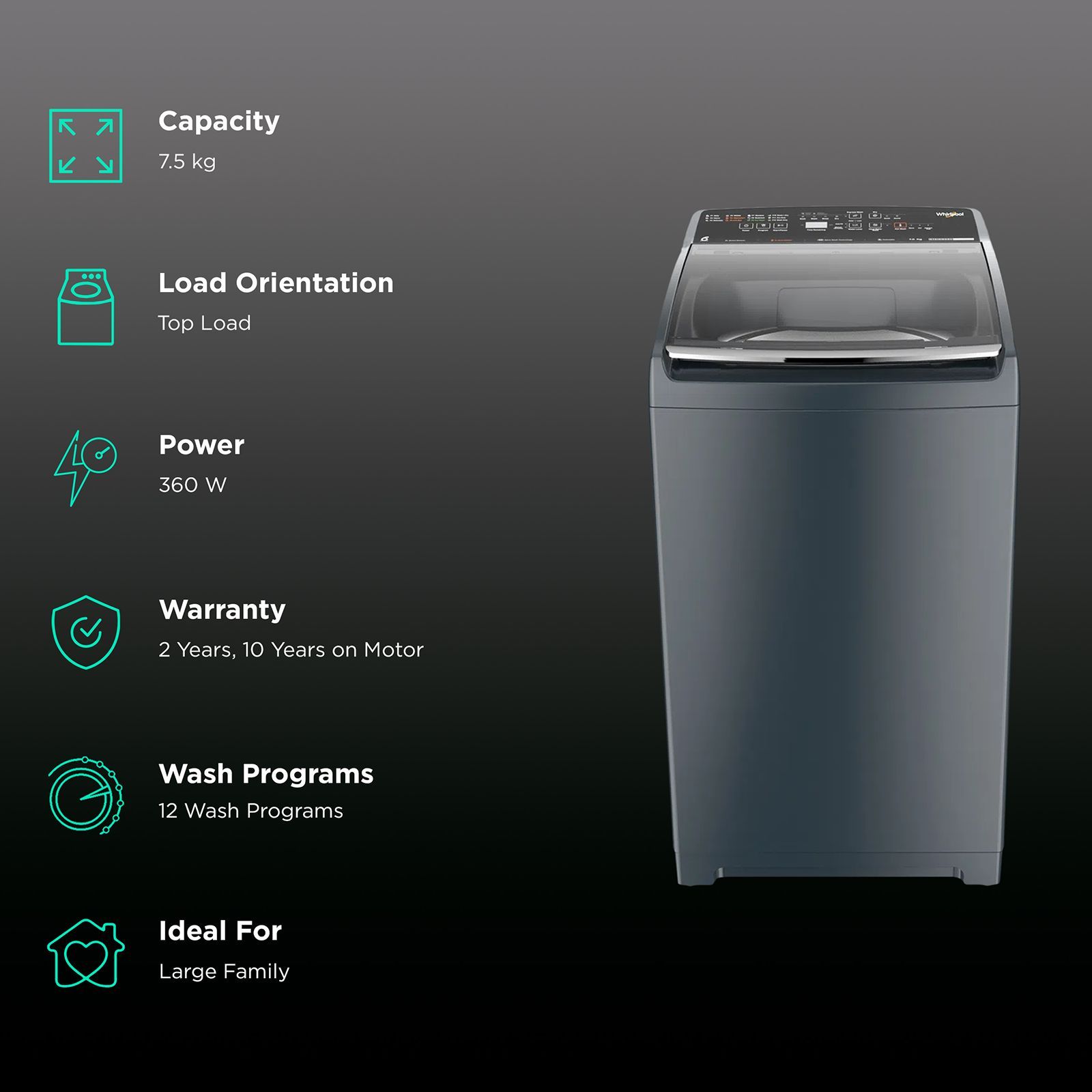 Whirlpool 7.5 kg Fully Automatic Top Load Washing Machine (SW Pro Plus, 31558, Spiro Wash Action, MidNight Grey)_2