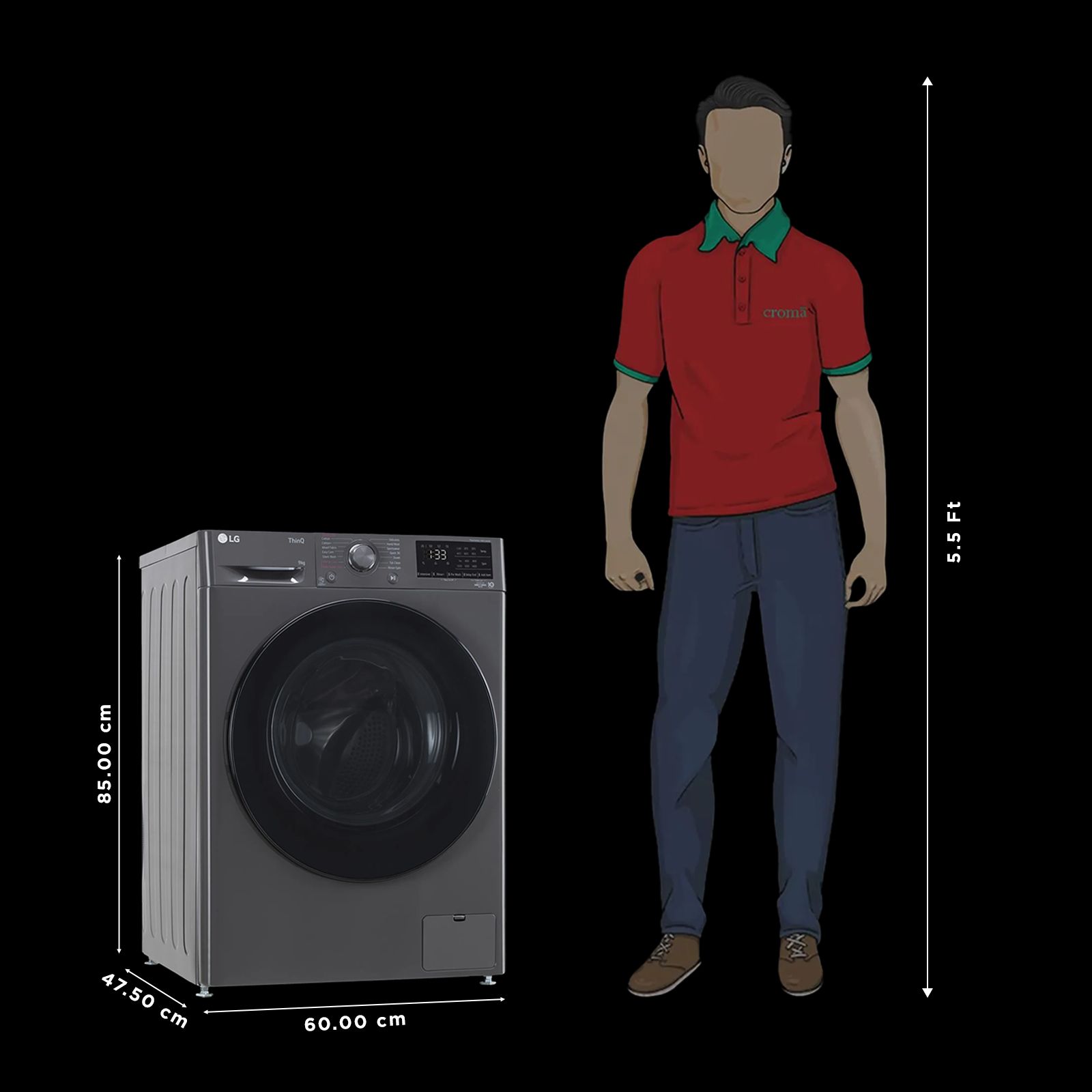 LG 8 Kg 5 Star Inverter Fully Automatic Front Load Washing Machine (FHP1208A5M.AMBQEIL, In-built Heater, Middle Black)_3