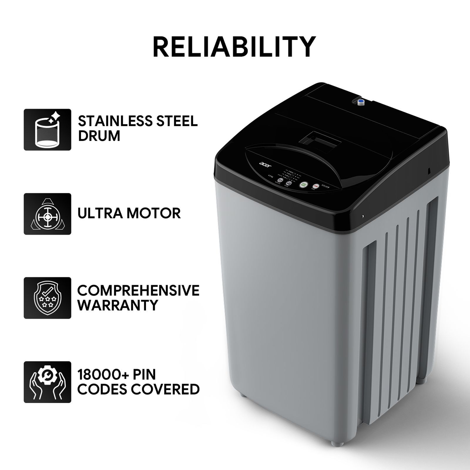 acer 6.5 kg 5 Star Fully Automatic Top Load Washing Machine (Quad Wash, AR65FATLP0EC, AiSense, Grey)_7