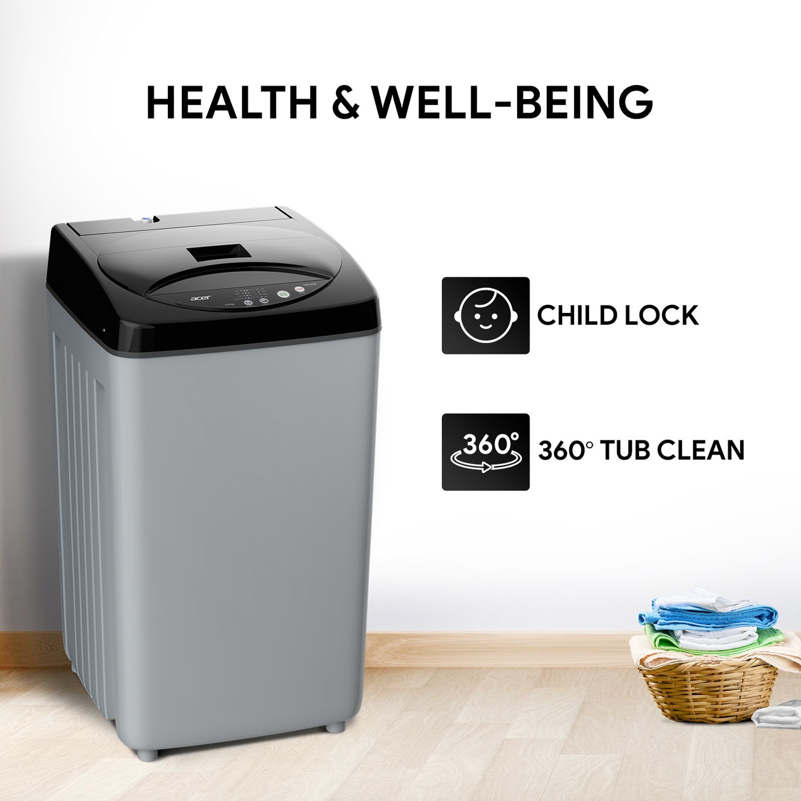 acer 6.5 kg 5 Star Fully Automatic Top Load Washing Machine (Quad Wash, AR65FATLP0EC, AiSense, Grey)_8
