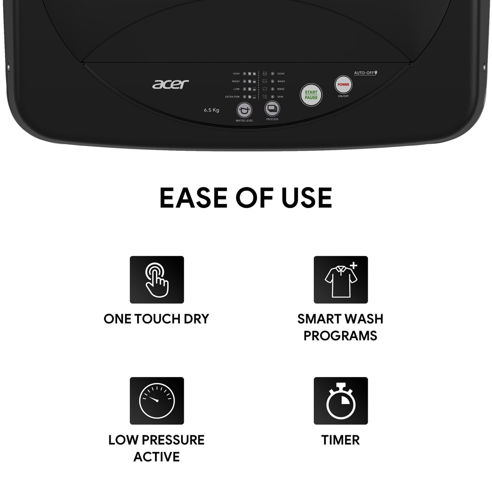 acer 6.5 kg 5 Star Fully Automatic Top Load Washing Machine (Quad Wash, AR65FATLP0EC, AiSense, Grey)_9
