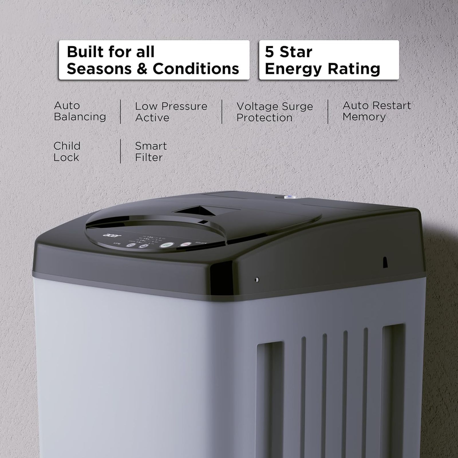 acer 6.5 kg 5 Star Fully Automatic Top Load Washing Machine (Quad Wash, AR65FATLP0EC, AiSense, Grey)_14