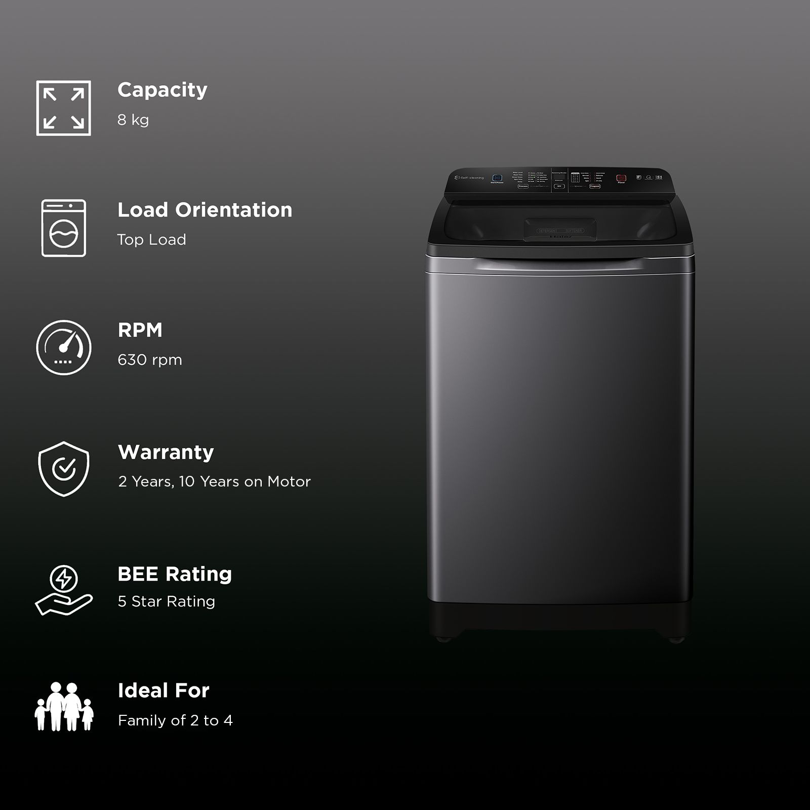 Haier 8 Kg 5 Star Fully Automatic Top Load Washing Machine (HSW80-678ES8NOIDA, Energy Saving, Dark Jade Silver)_2