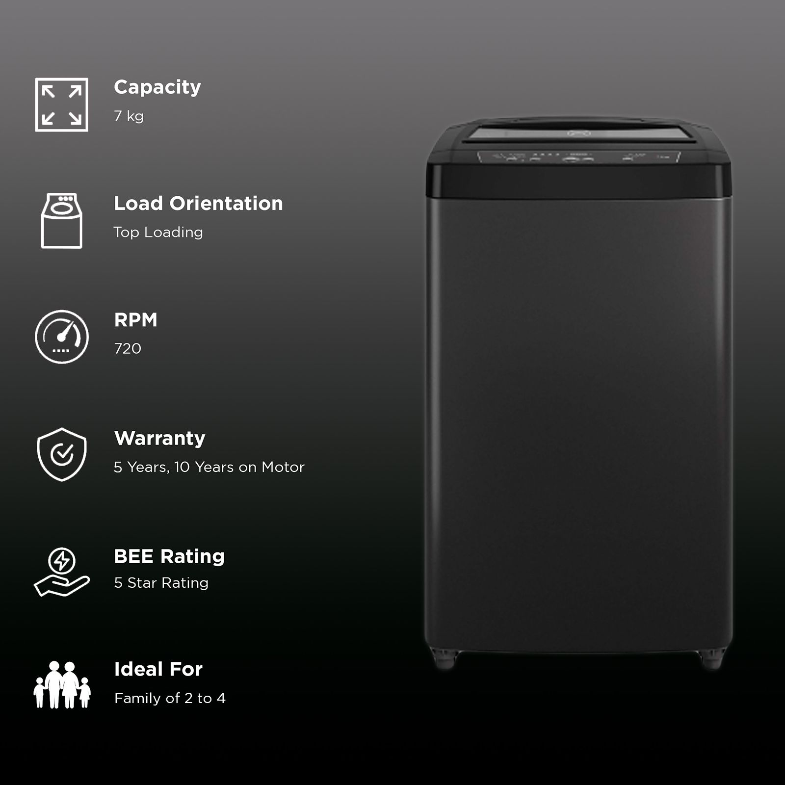 Godrej 7 kg 5 Star Fully Automatic Top Load Washing Machine (Audra, Stainless Steel Tub, Graphite Grey) Godrej 7 kg 5 Star Fully Automatic Top Load Washing Machine (Audra, Stainless Steel Tub, Graphite Grey)_2