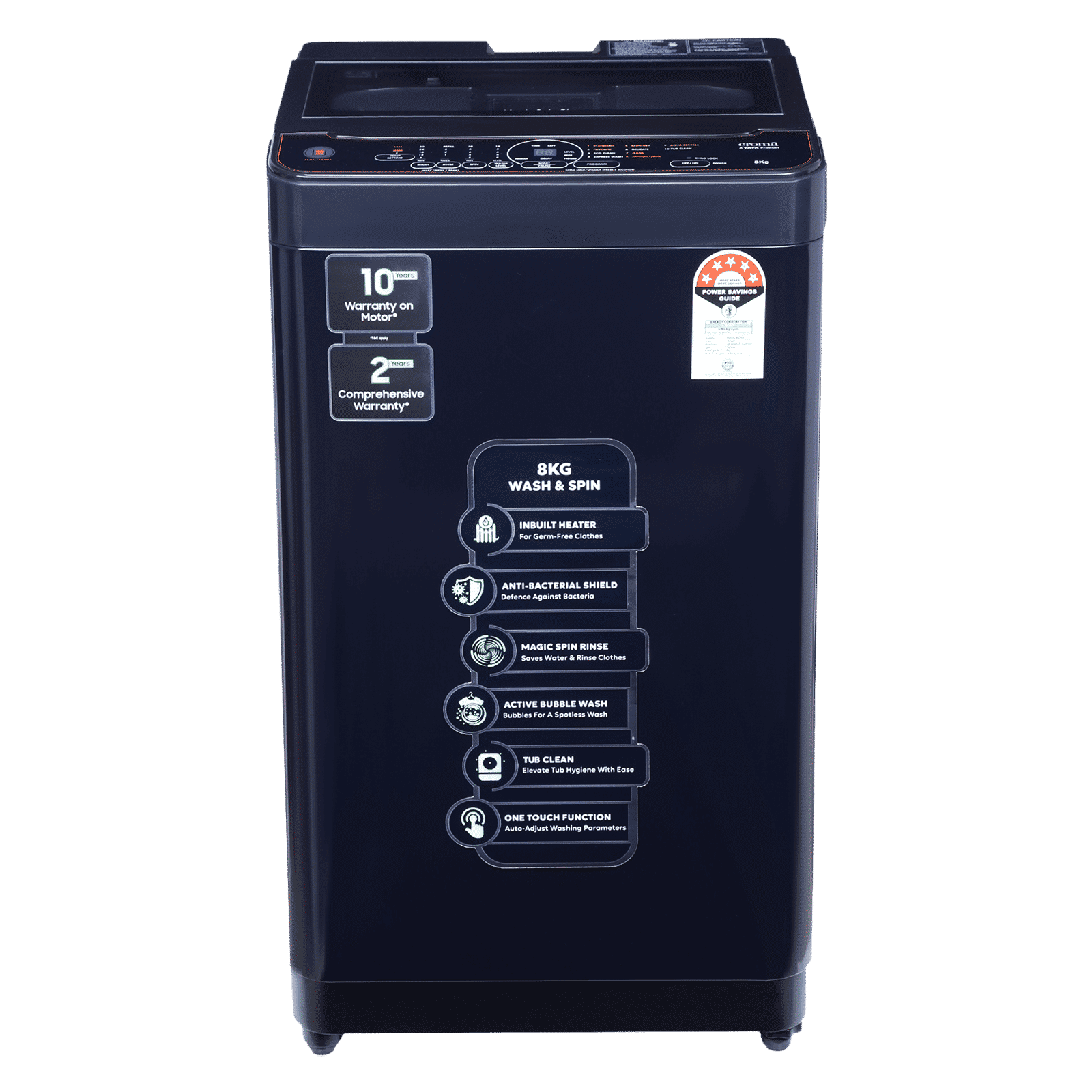 Croma 8 kg 5 Star Fully Automatic Top Load Washing Machine ( In-built Heater, Pure Black) Croma 8 kg 5 Star Fully Automatic Top Load Washing Machine ( In-built Heater, Pure Black)_1