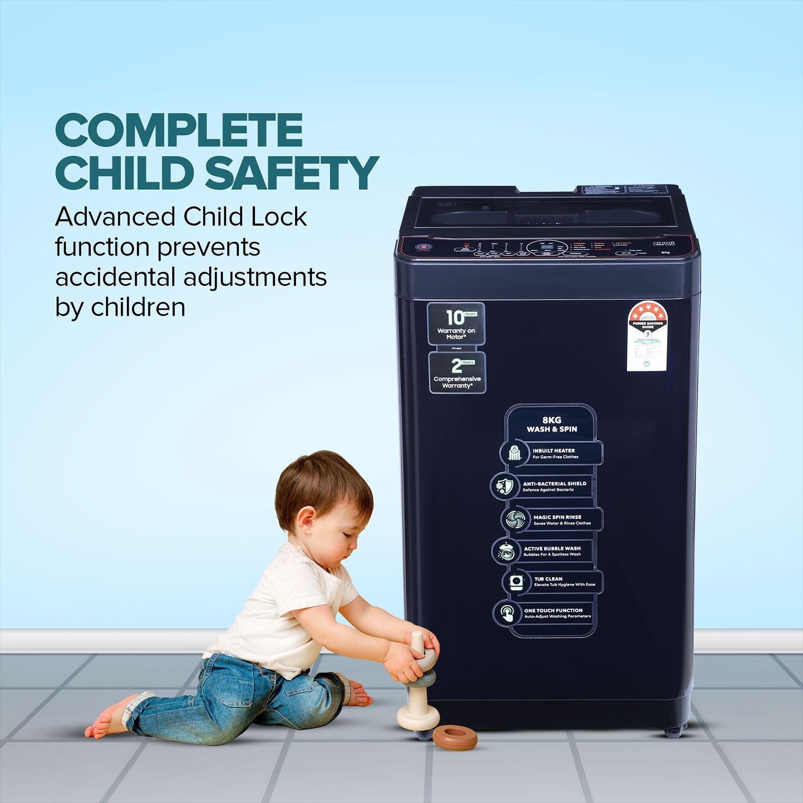 Croma 8 kg 5 Star Fully Automatic Top Load Washing Machine ( In-built Heater, Pure Black) Croma 8 kg 5 Star Fully Automatic Top Load Washing Machine ( In-built Heater, Pure Black)_13