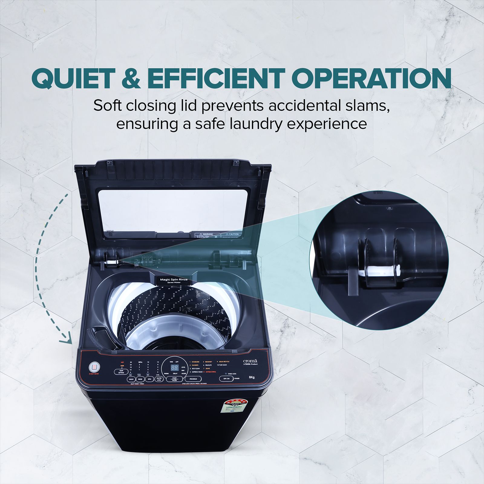 Croma 8 kg 5 Star Fully Automatic Top Load Washing Machine ( In-built Heater, Pure Black) Croma 8 kg 5 Star Fully Automatic Top Load Washing Machine ( In-built Heater, Pure Black)_15