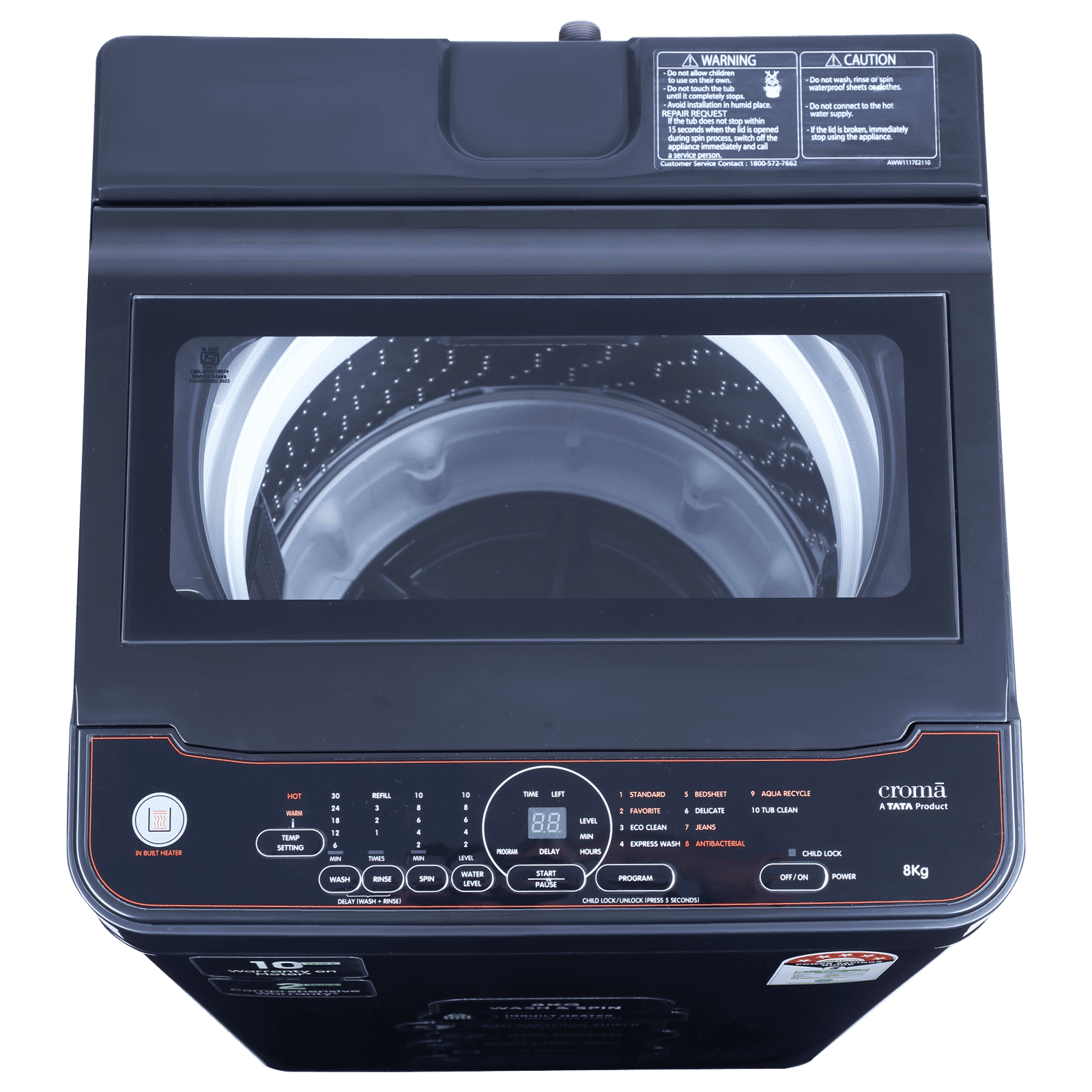 Croma 8 kg 5 Star Fully Automatic Top Load Washing Machine ( In-built Heater, Pure Black) Croma 8 kg 5 Star Fully Automatic Top Load Washing Machine ( In-built Heater, Pure Black)_4