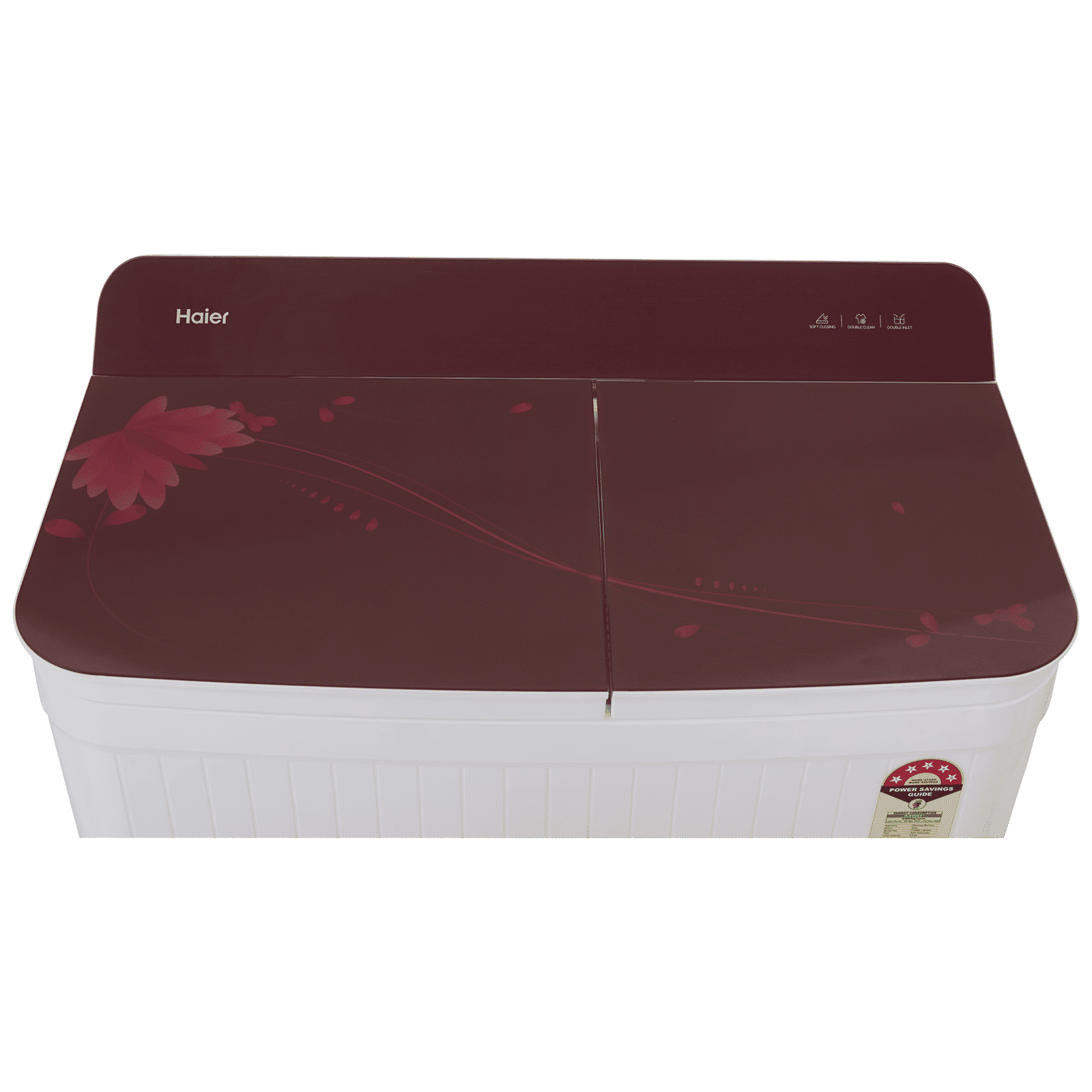 Haier 8 kg 5 Star Semi Automatic Washing Machine with Anti Bacterial Vortex Pulsator (178, HTW80-178, Burgundy with Flower)_4