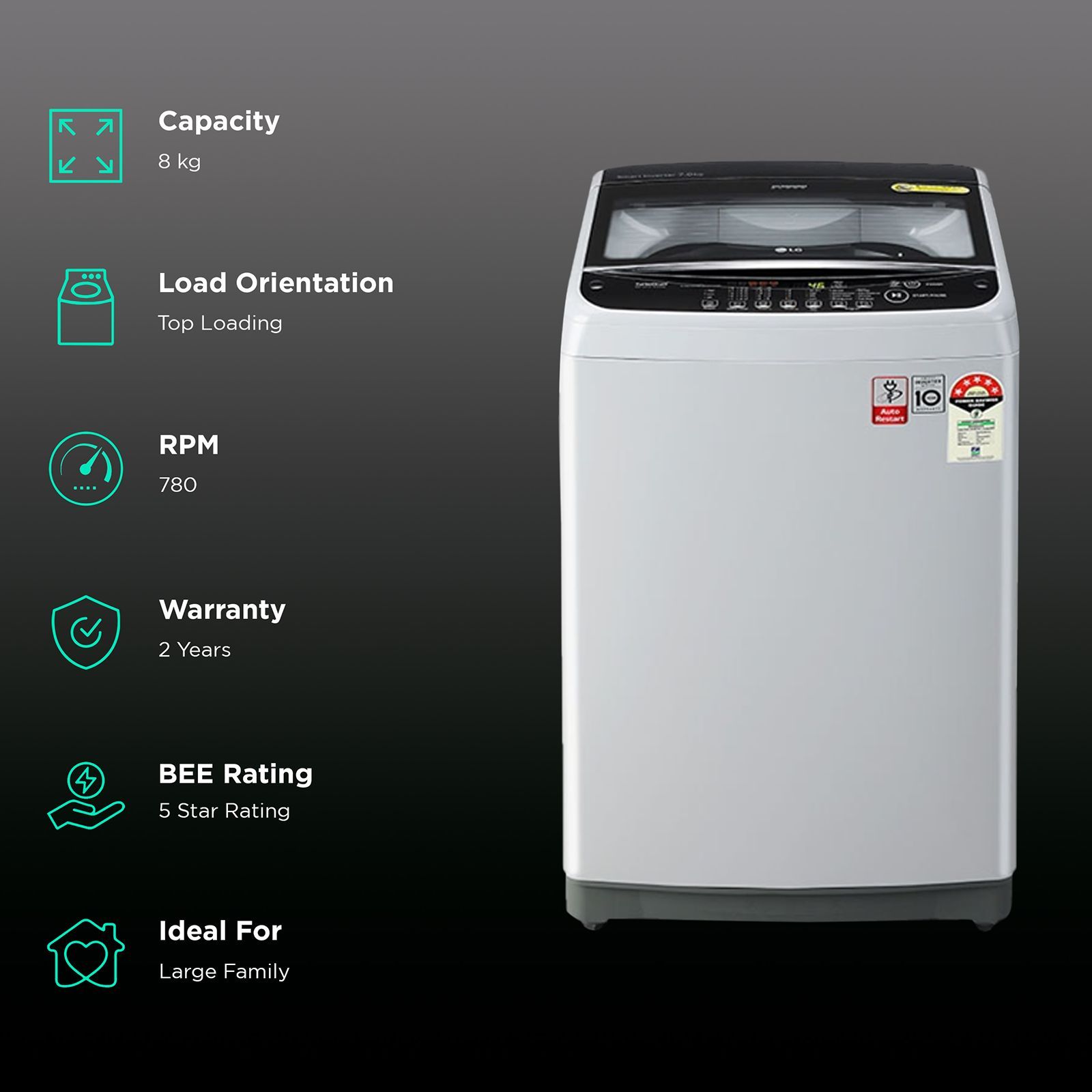 LG 8 kg 5 Star Inverter Fully Automatic Top Load Washing Machine (T80SNSF1Z.ASFQEIL, Stainless Steel Tub, Silver) LG 8 kg 5 Star Inverter Fully Automatic Top Load Washing Machine (T80SNSF1Z.ASFQEIL, Stainless Steel Tub, Silver)_2