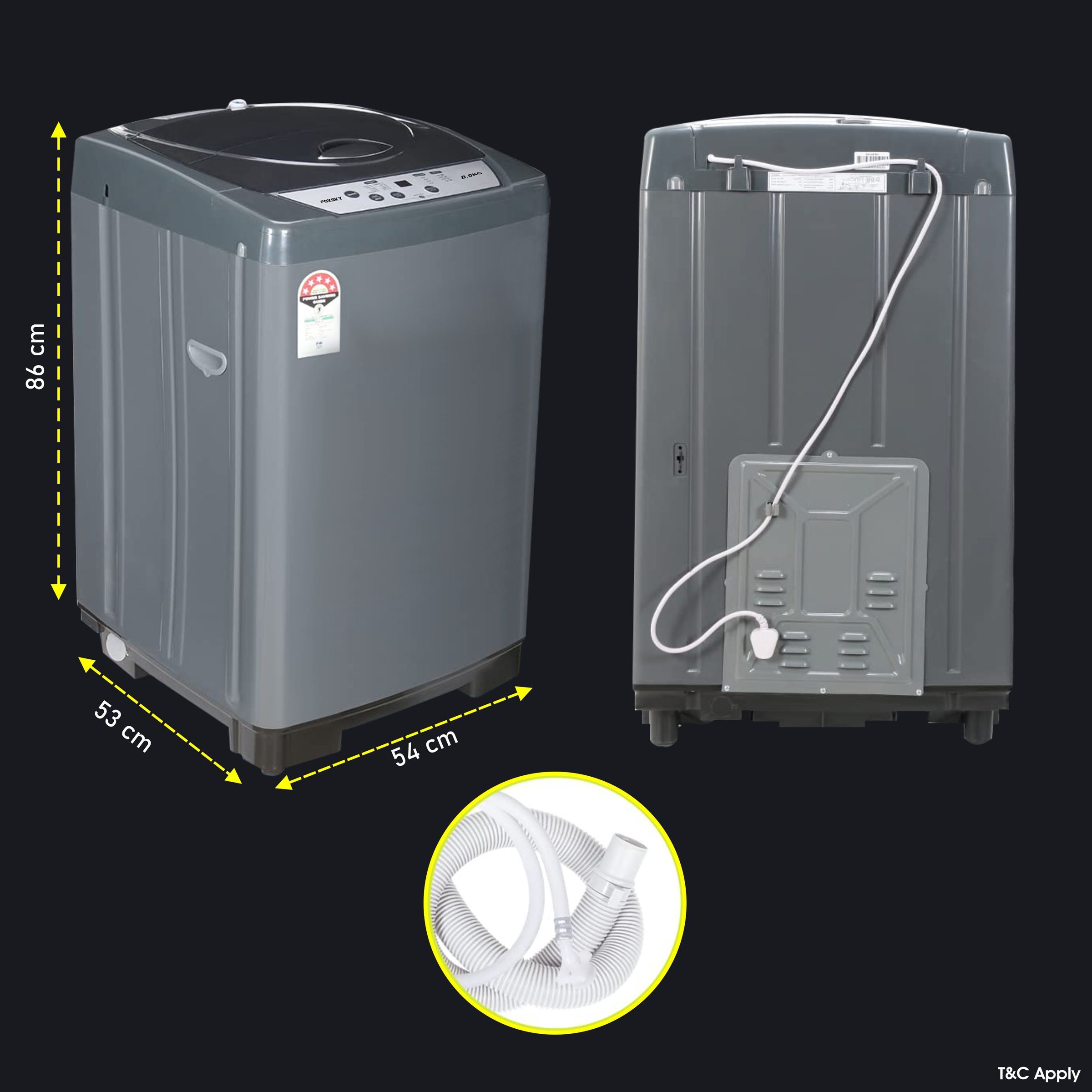 FOXSKY 8 kg 5 Star Fully Automatic Top Load Washing Machine (FSTL8KG, Stainless Steel Drum, Silver)_5