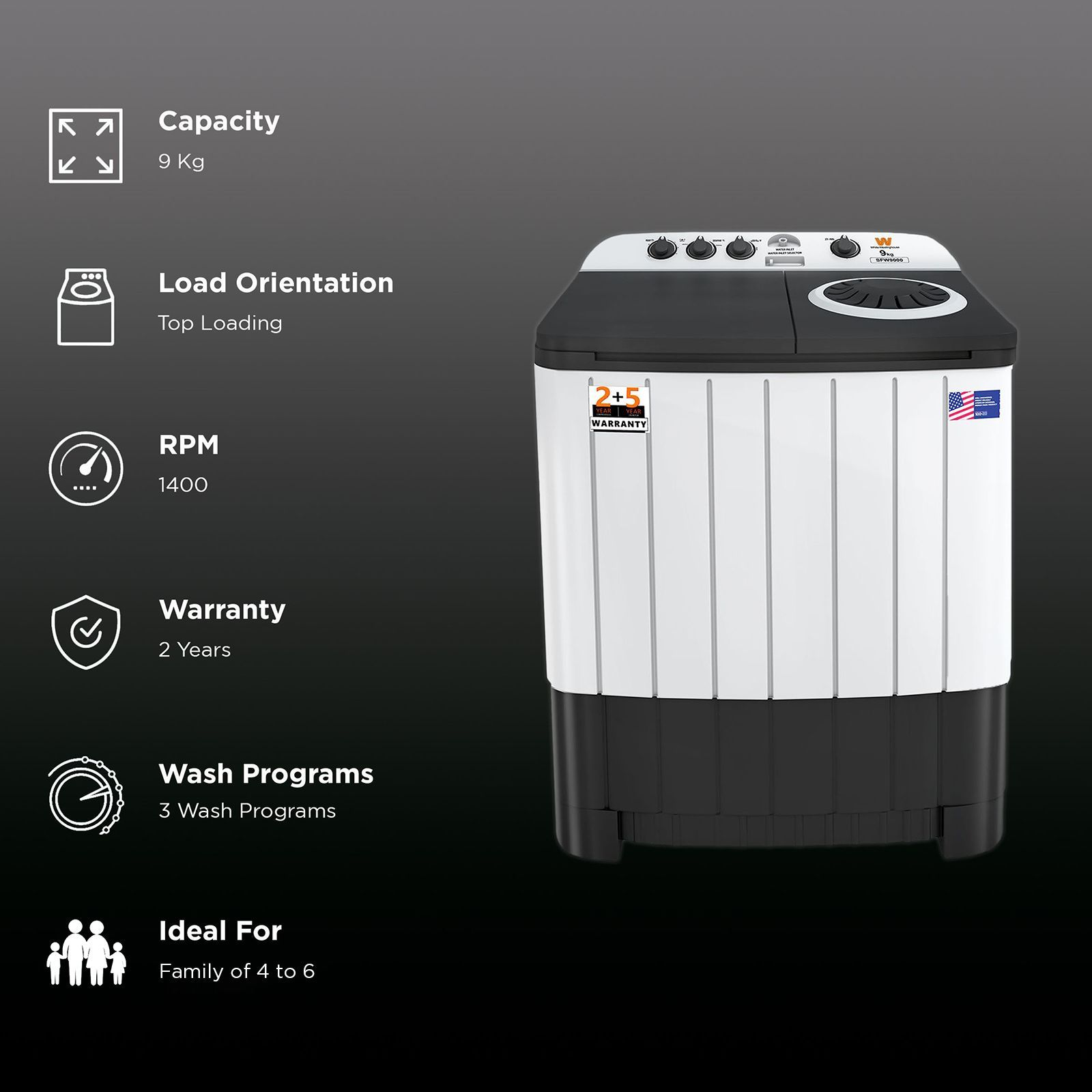 White Westinghouse 9 kg Semi Automatic Washing Machine with 3 Wash Programs (FlexyDry, SFW9000, White and Black) White Westinghouse 9 kg Semi Automatic Washing Machine with 3 Wash Programs (FlexyDry, SFW9000, White and Black)_2