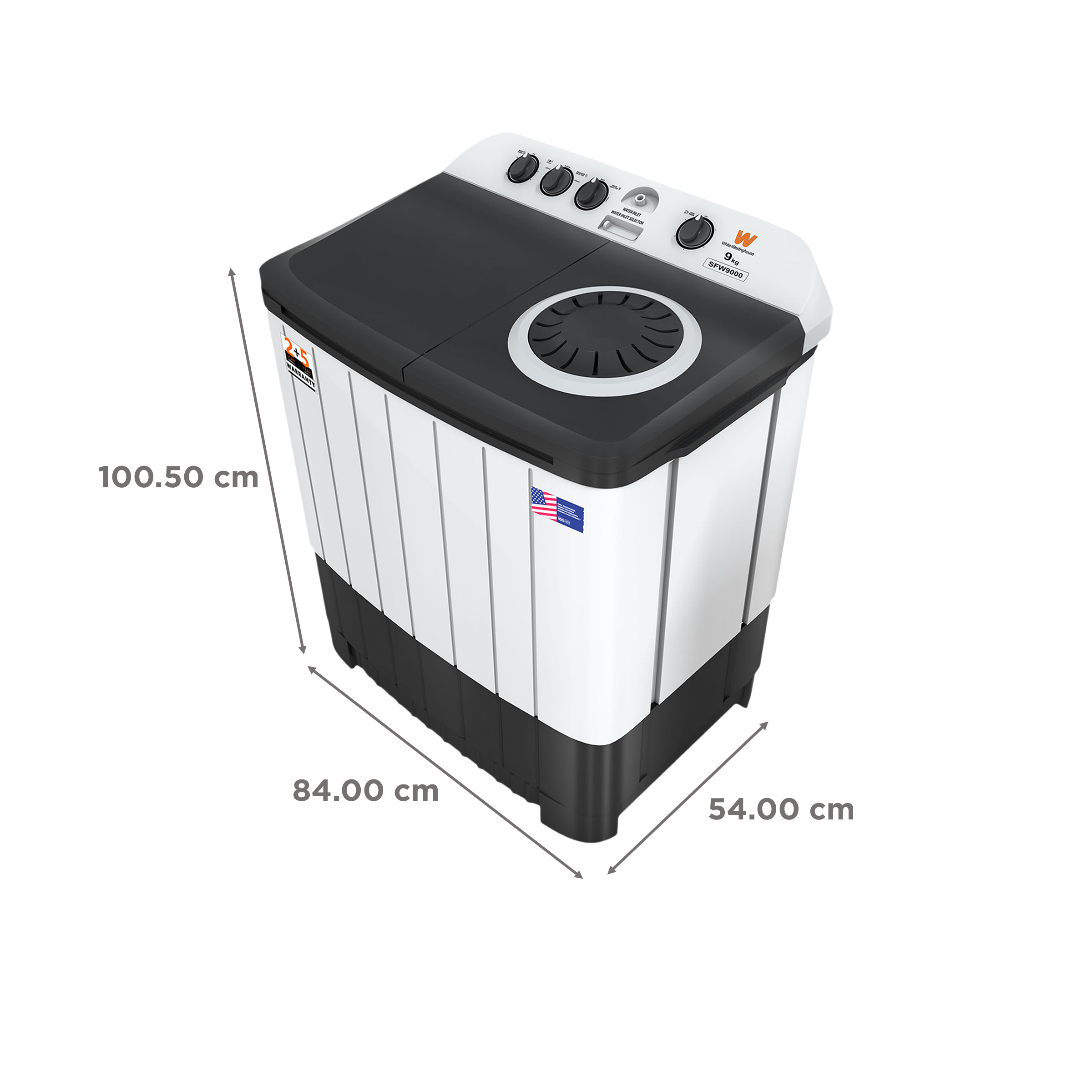 White Westinghouse 9 kg Semi Automatic Washing Machine with 3 Wash Programs (FlexyDry, SFW9000, White and Black)_3