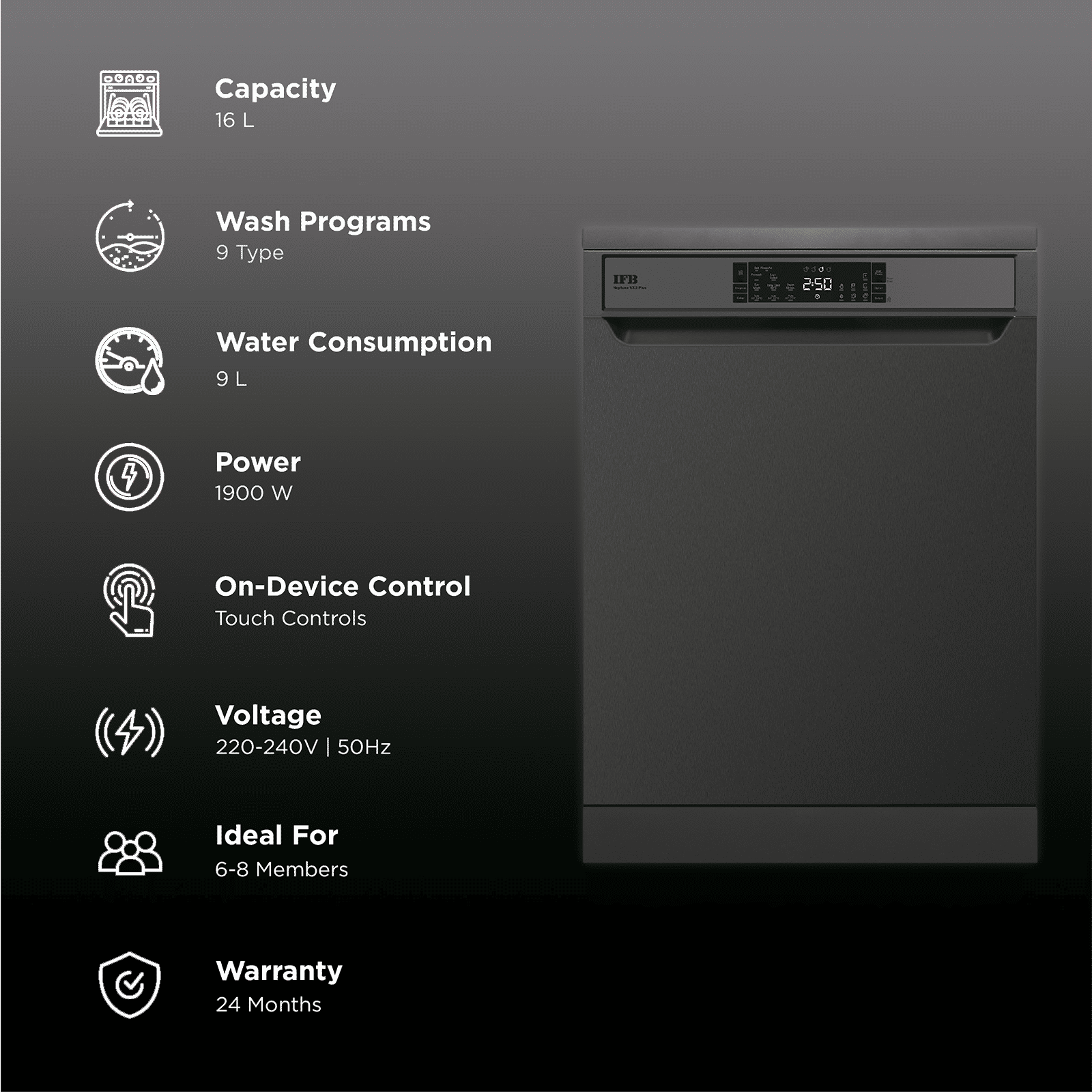 IFB Neptune VX2 Plus 16 Place Settings Free Standing Dishwasher with Hot Water Wash (Inox Grey)_3