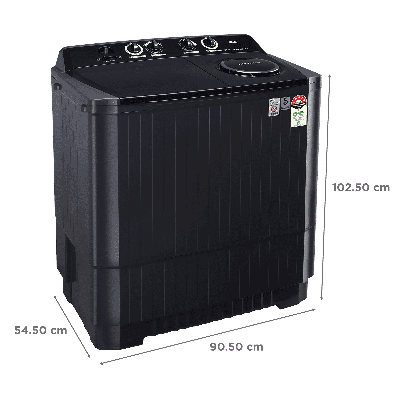 LG 11.5 kg 5 Star Semi Automatic Washing Machine with Roller Jet Pulsator (P115ASKAZ.ABMQEIL, Middle Black)_3