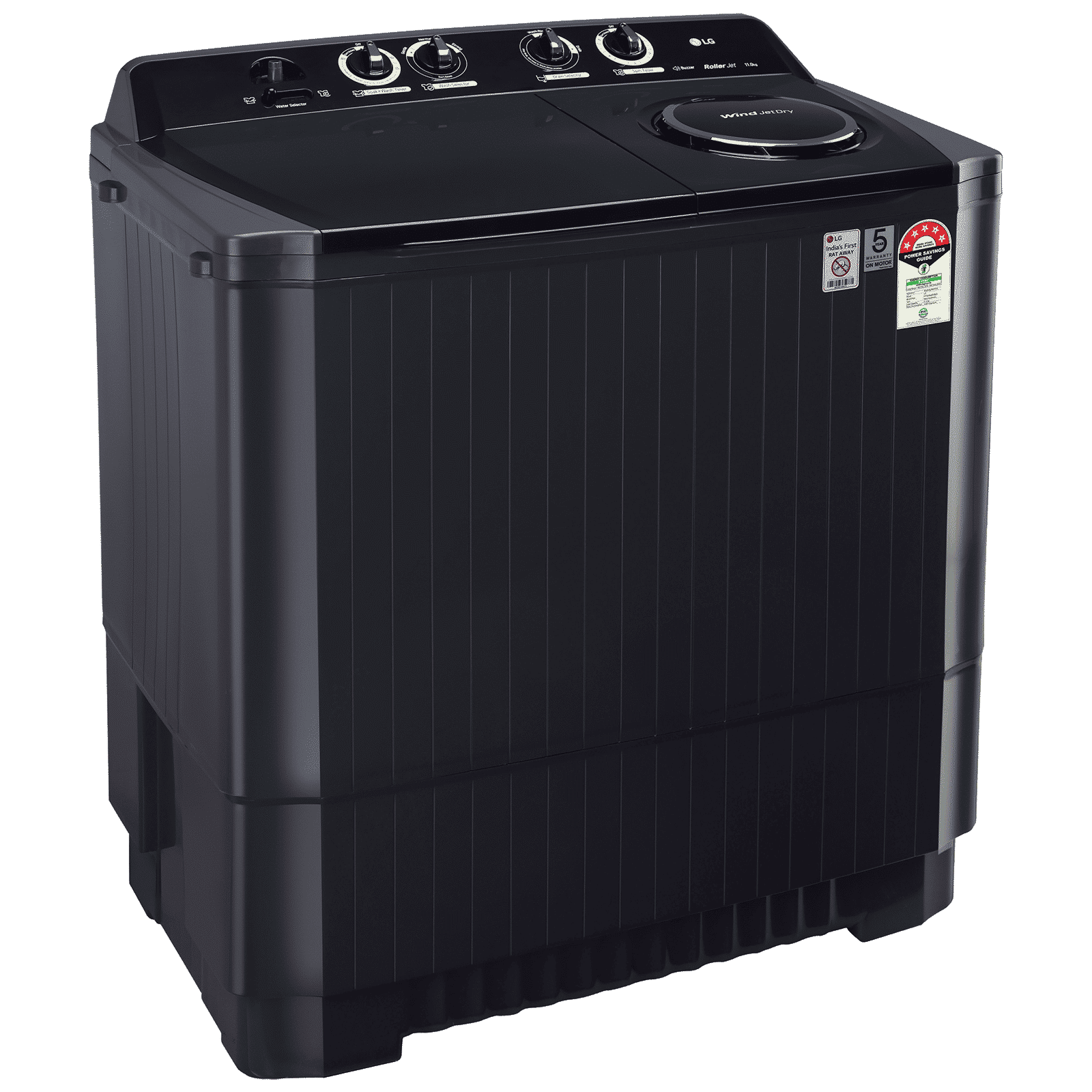 LG 11.5 kg 5 Star Semi Automatic Washing Machine with Roller Jet Pulsator (P115ASKAZ.ABMQEIL, Middle Black)_4
