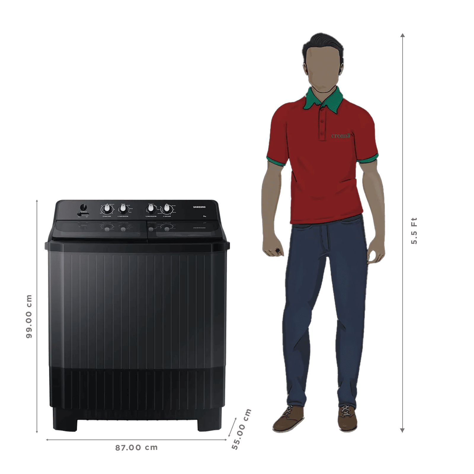SAMSUNG 8 kg 5 Star Semi Automatic Washing Machine with Hexa Storm Pulsator (WT80B3560GB/TL, Dark Gray)_2