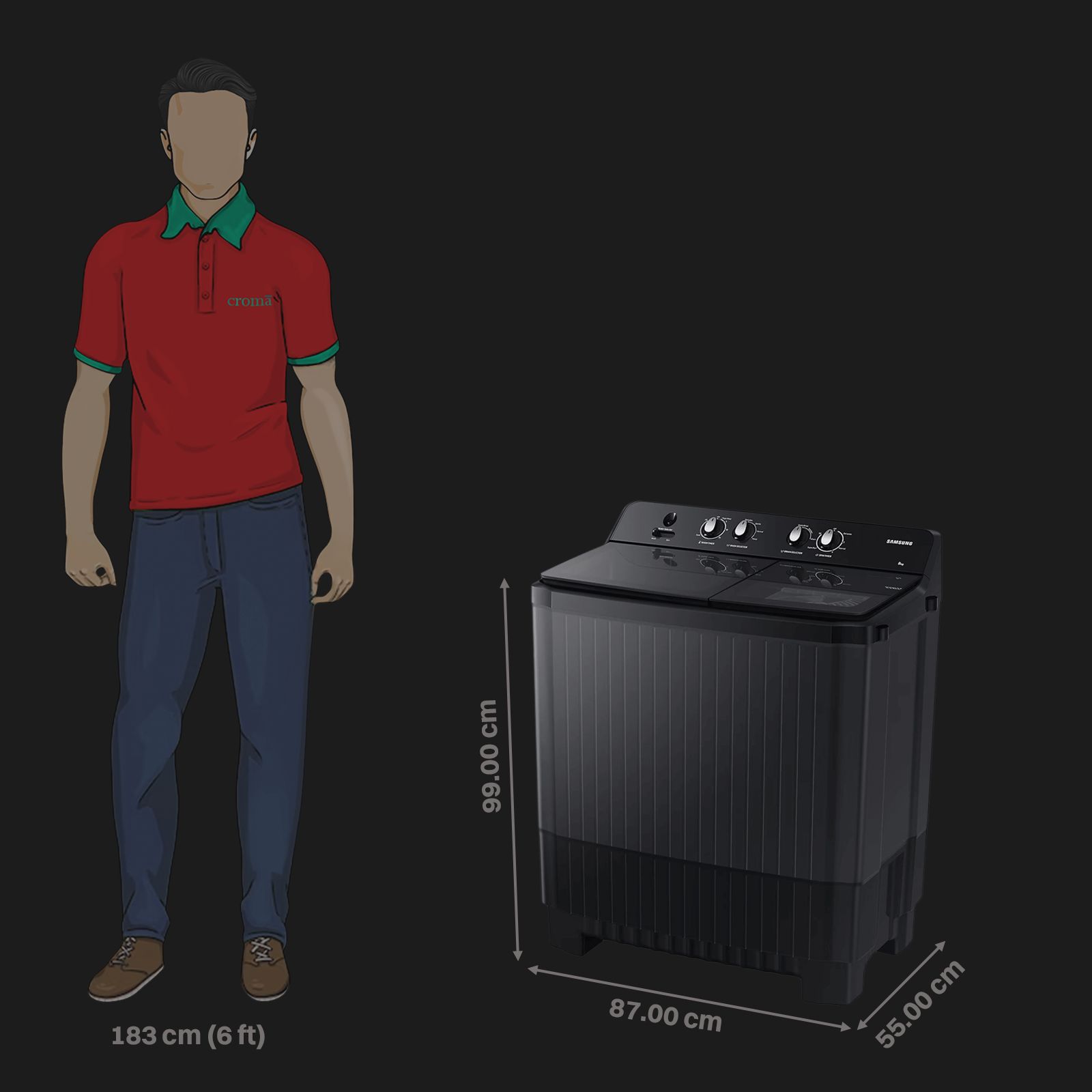 SAMSUNG 8 kg 5 Star Semi Automatic Washing Machine with Hexa Storm Pulsator (WT80B3560GB/TL, Dark Gray)_2