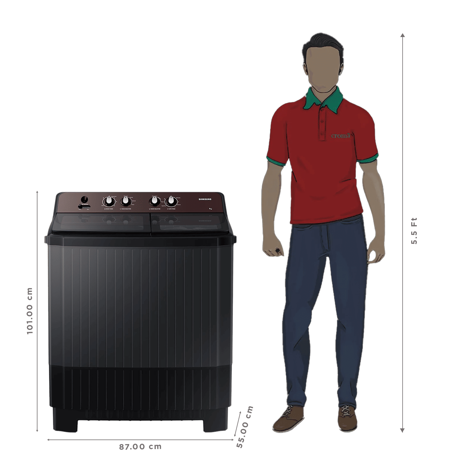 SAMSUNG 9 kg 5 Star Semi Automatic Washing Machine with Hexa Storm Pulsator (WT90B3560RB/TL, Dark Gray) SAMSUNG 9 kg 5 Star Semi Automatic Washing Machine with Hexa Storm Pulsator (WT90B3560RB/TL, Dark Gray)_2