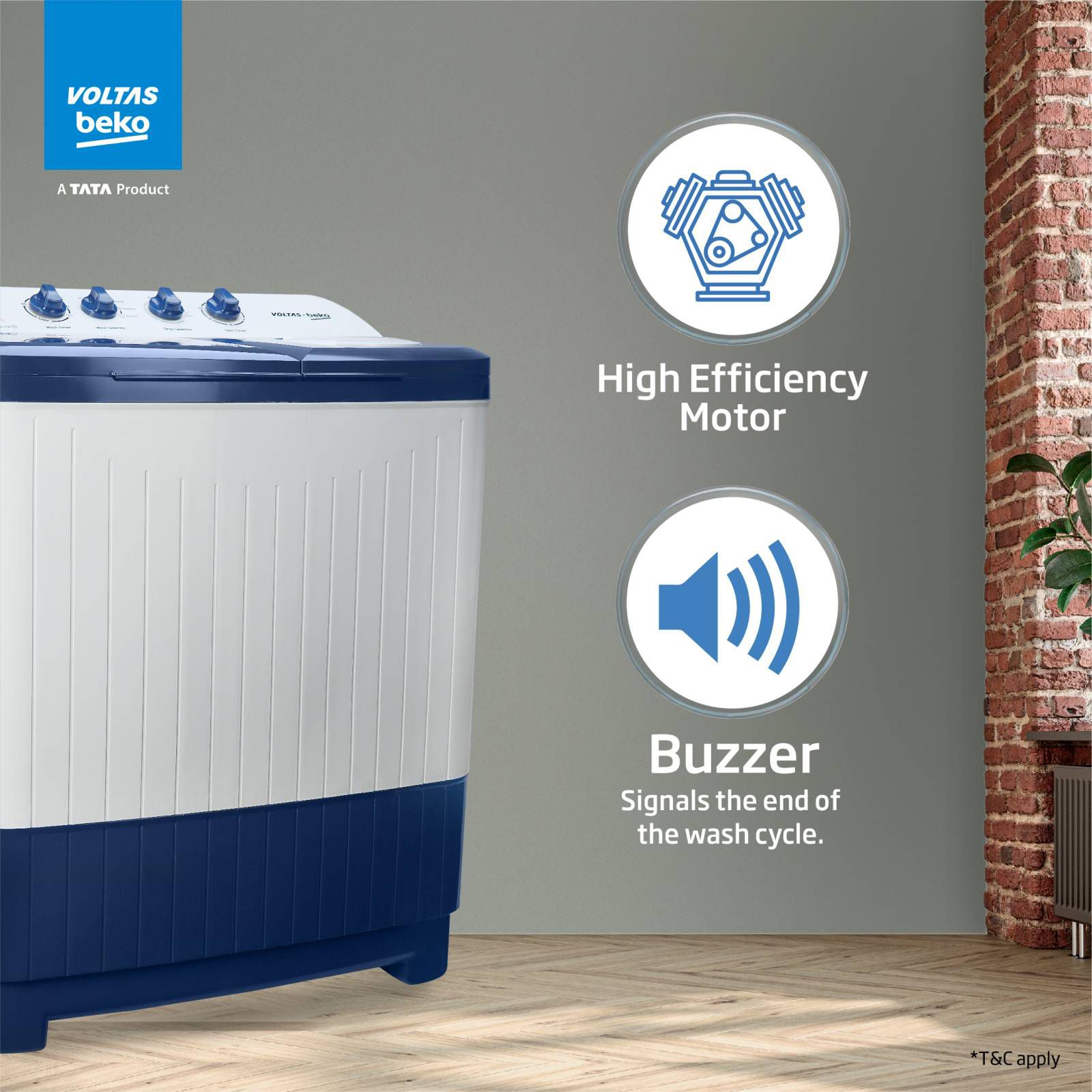 VOLTAS beko 8 kg Semi Automatic Washing Machine with Water Level Adjuster (WTT80DBLTF, Blue)_8