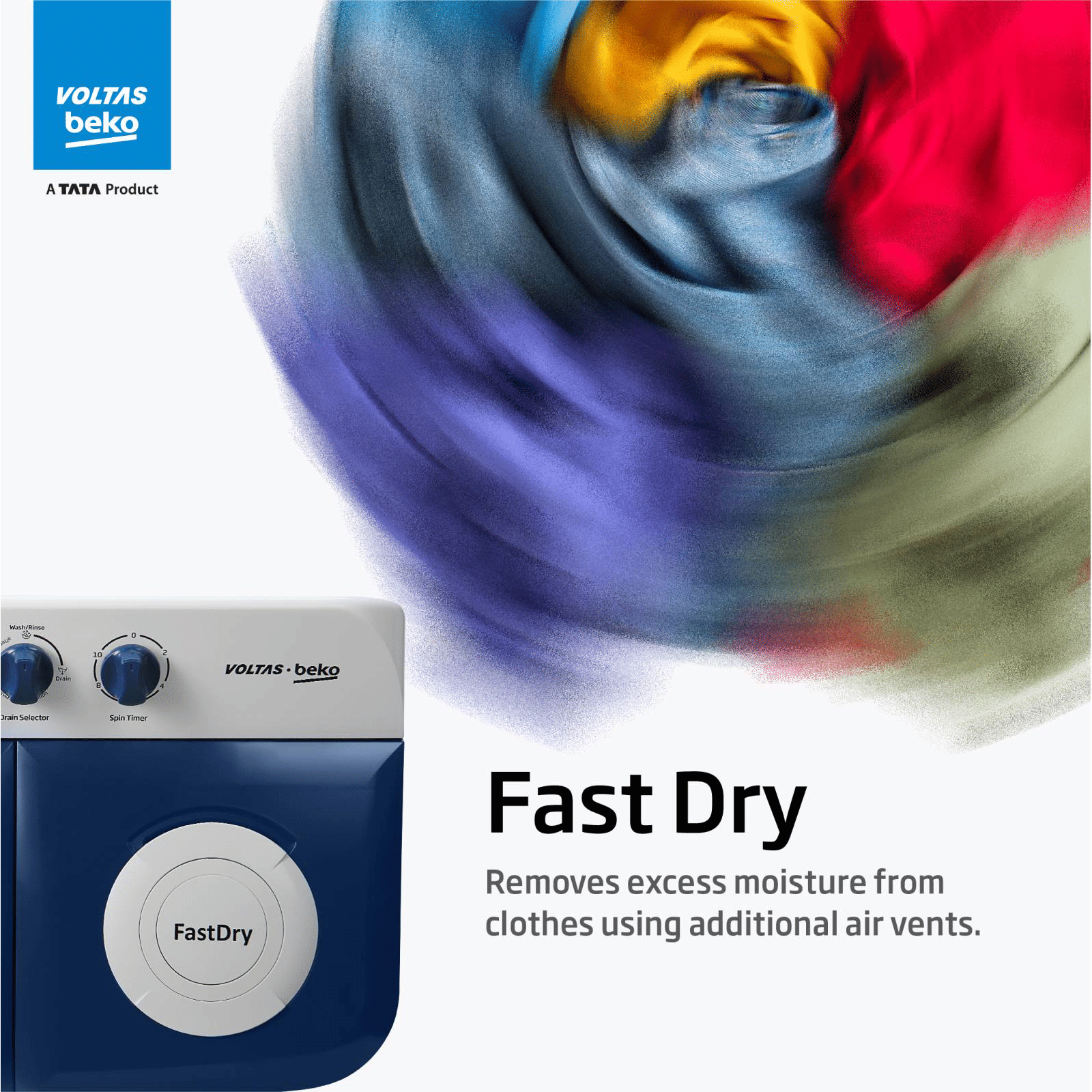 VOLTAS beko 8 kg Semi Automatic Washing Machine with Water Level Adjuster (WTT80DBLTF, Blue)_9