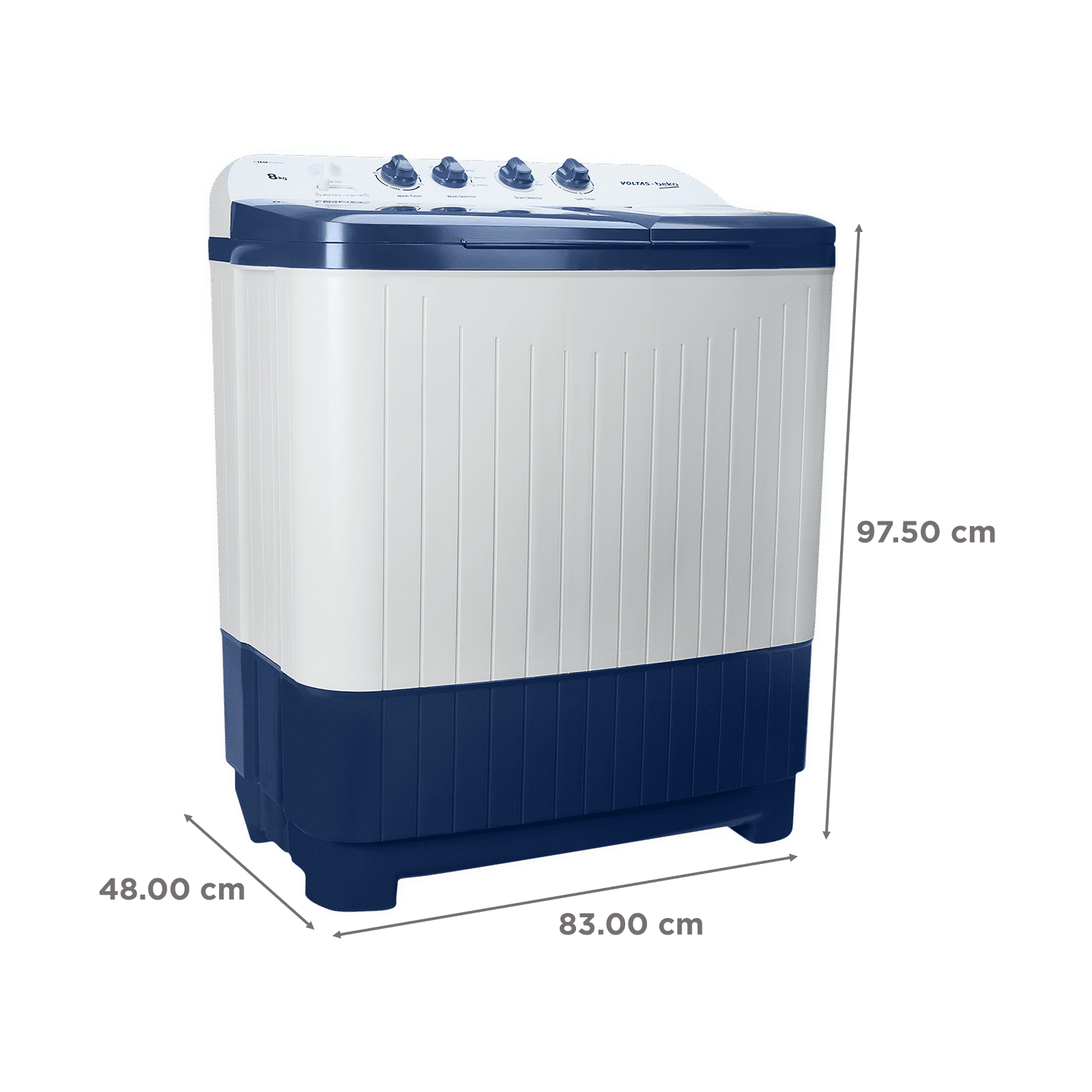 VOLTAS beko 8 kg Semi Automatic Washing Machine with Water Level Adjuster (WTT80DBLTF, Blue)_2