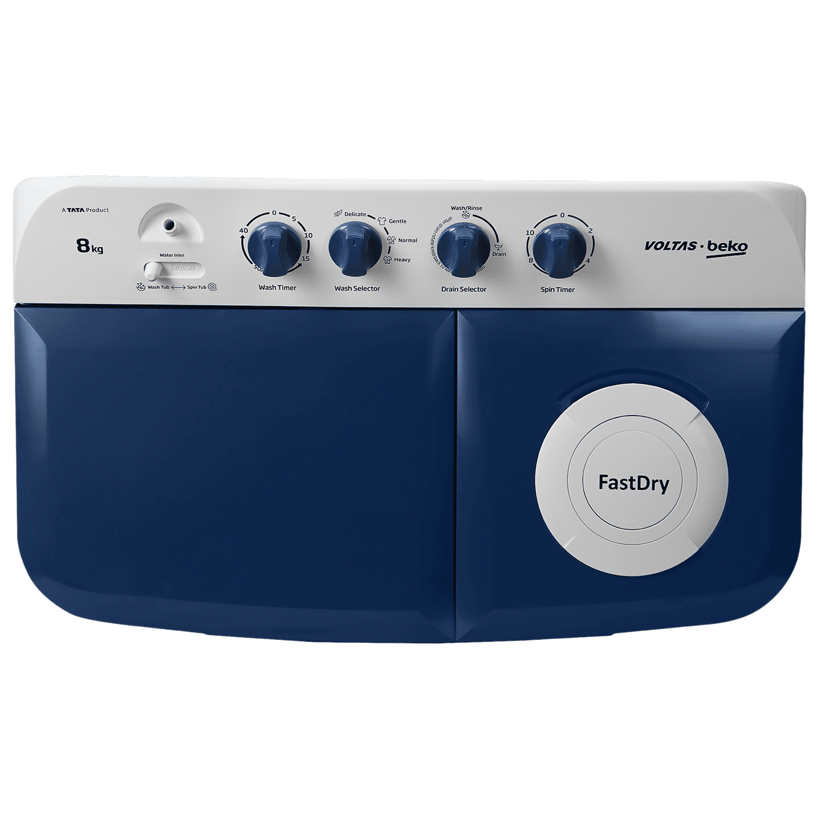 VOLTAS beko 8 kg Semi Automatic Washing Machine with Water Level Adjuster (WTT80DBLTF, Blue)_3