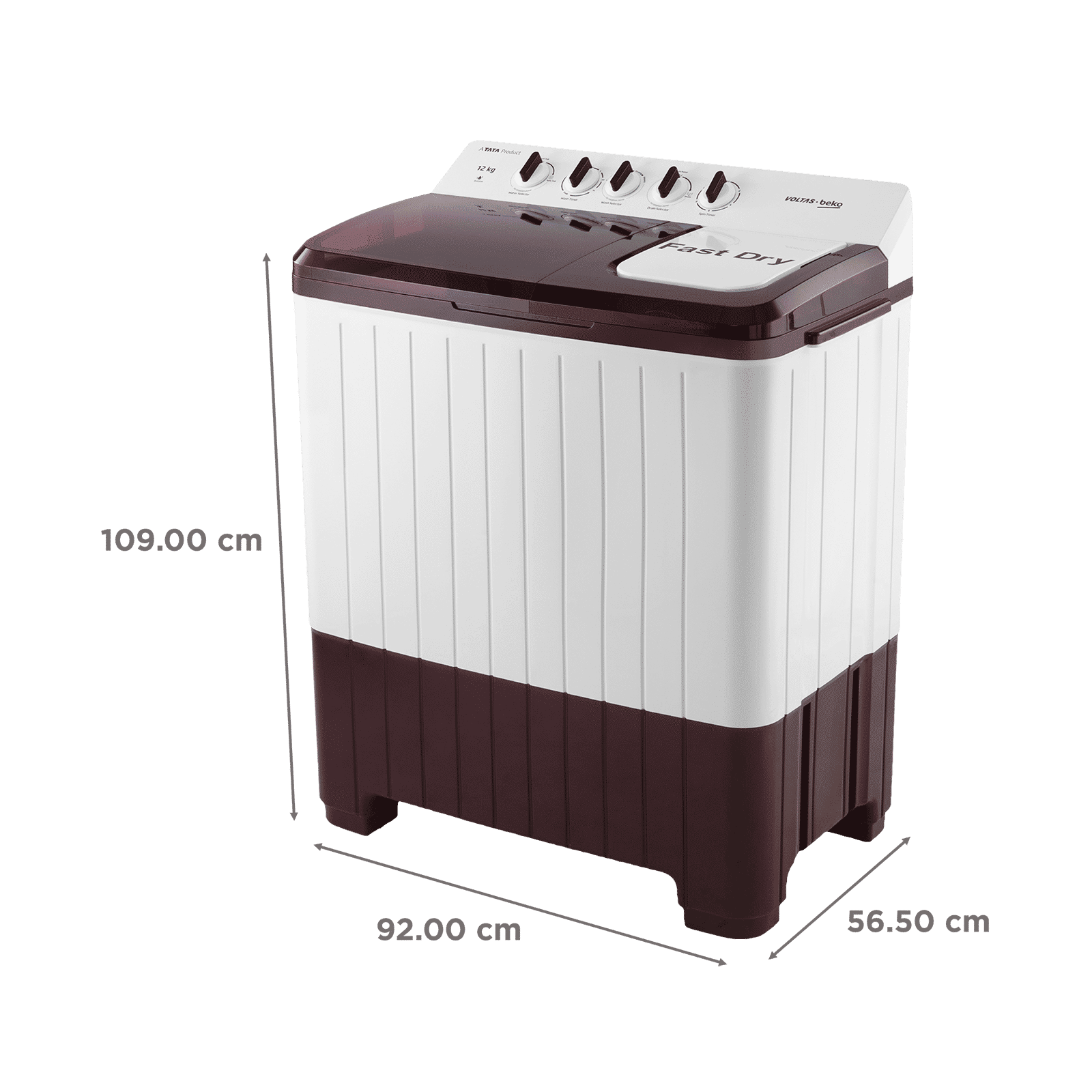 VOLTAS beko 12 kg 5 Star Semi Automatic Washing Machine with Cassette Filter (WTT120UPA/BR5KPTD, Burgundy)_3