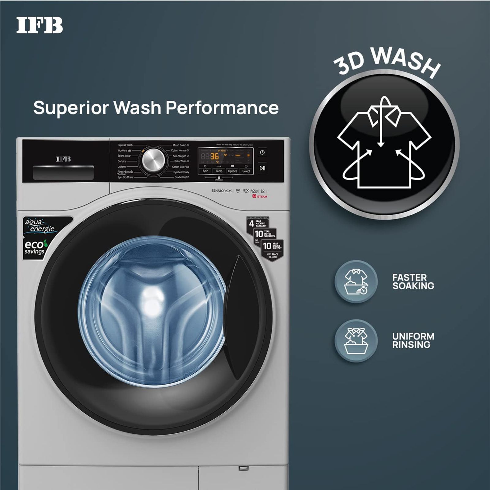 IFB 8 kg 5 Star Fully Automatic Front Load Washing Machine (Senator SXS 8012, In-built Heater, Silver)_9