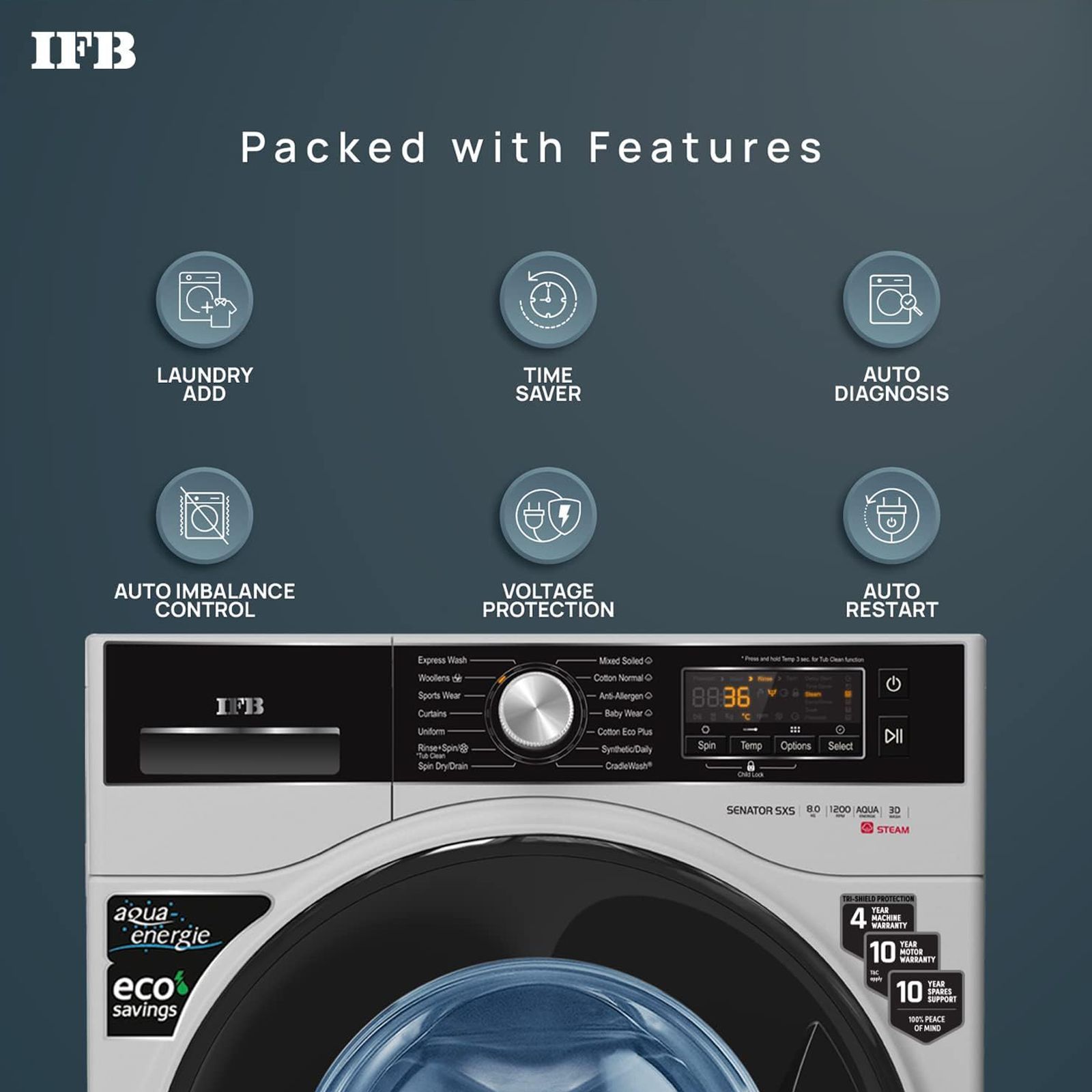 IFB 8 kg 5 Star Fully Automatic Front Load Washing Machine (Senator SXS 8012, In-built Heater, Silver)_12