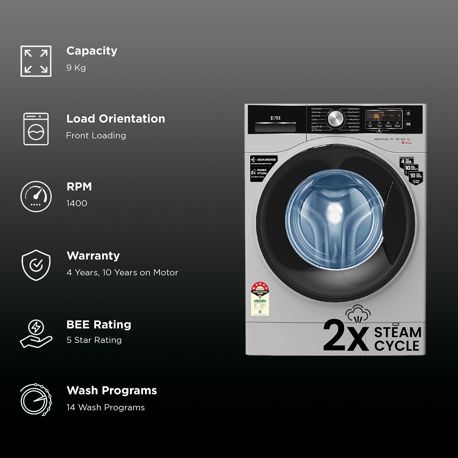 IFB 9 kg 5 Star Inverter Fully Automatic Front Load Washing Machine (Executive MSS ID, In-Built Heater, Metallic Silver) IFB 9 kg 5 Star Inverter Fully Automatic Front Load Washing Machine (Executive MSS ID, In-Built Heater, Metallic Silver)_2