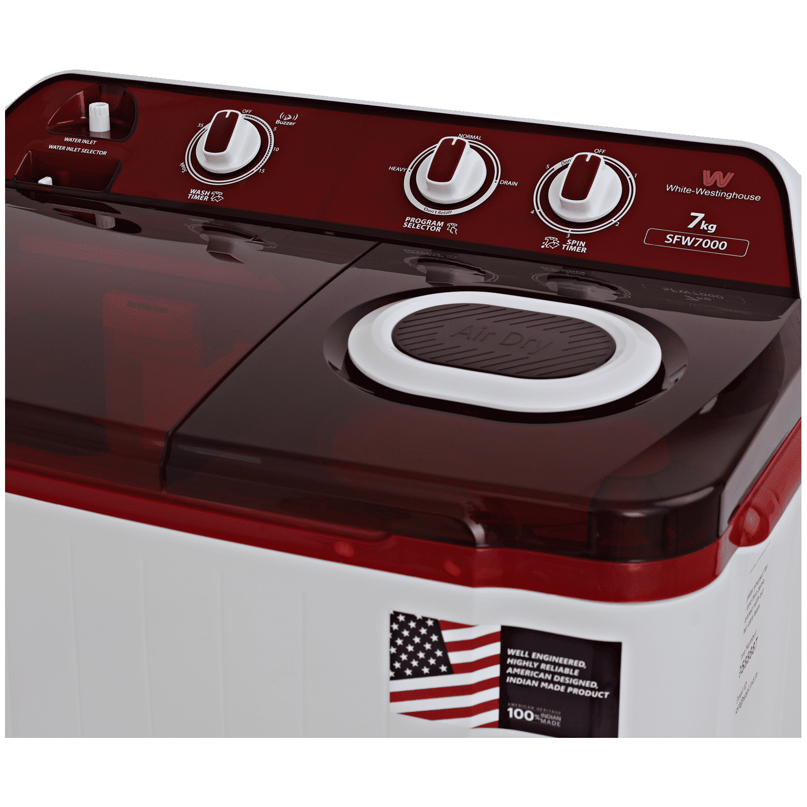 White Westinghouse 7 kg Semi Automatic Washing Machine with Pulsator Washing Technique (SFW7000, Burgundy)_7