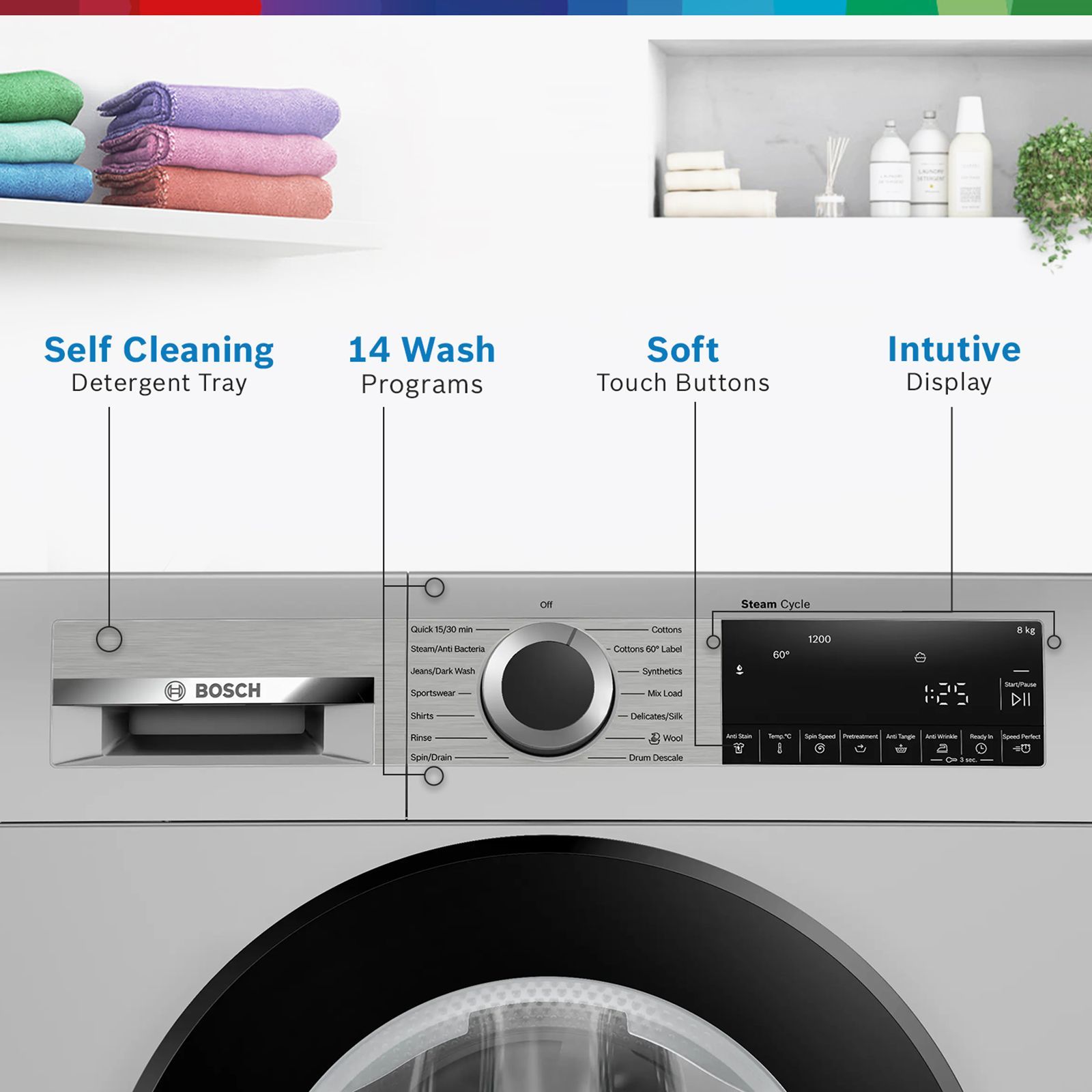 BOSCH 8 kg Fully Automatic Front Load Washing Machine (Series 6, WGA1320SIN, Auto Stain Removal, Silver)_14