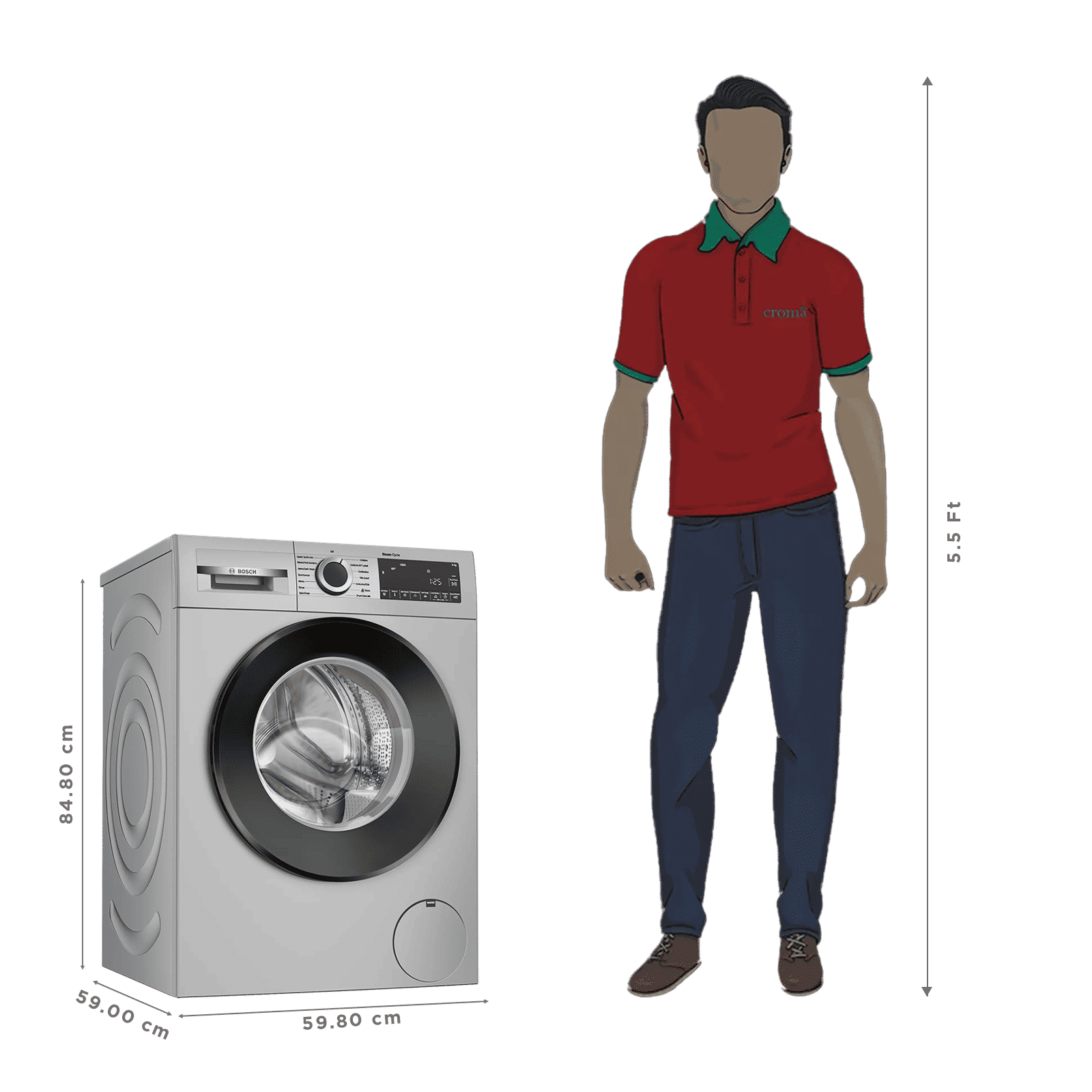 BOSCH 8 kg Fully Automatic Front Load Washing Machine (Series 6, WGA1320SIN, Auto Stain Removal, Silver)_3