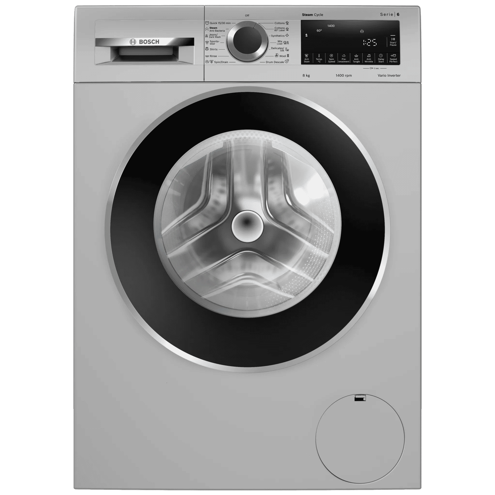 BOSCH 8 kg Fully Automatic Front Load Washing Machine (Series 6, WGA2341SIN, Auto Stain Removal, Silver)_1