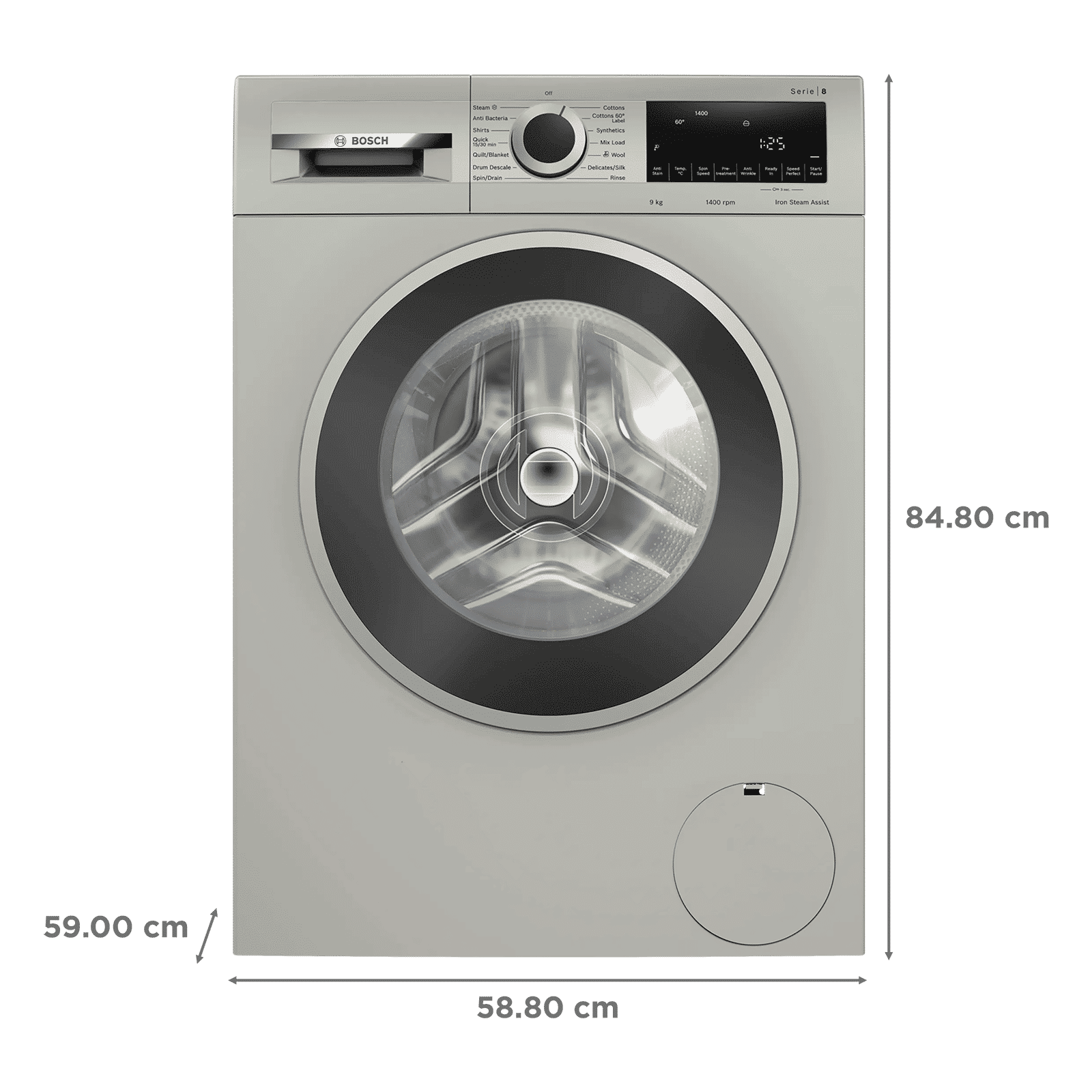 BOSCH 9 kg Fully Automatic Front Load Washing Machine (Series 8, WGA1440XIN, Multiple Water Protection, Silver Inox)_3