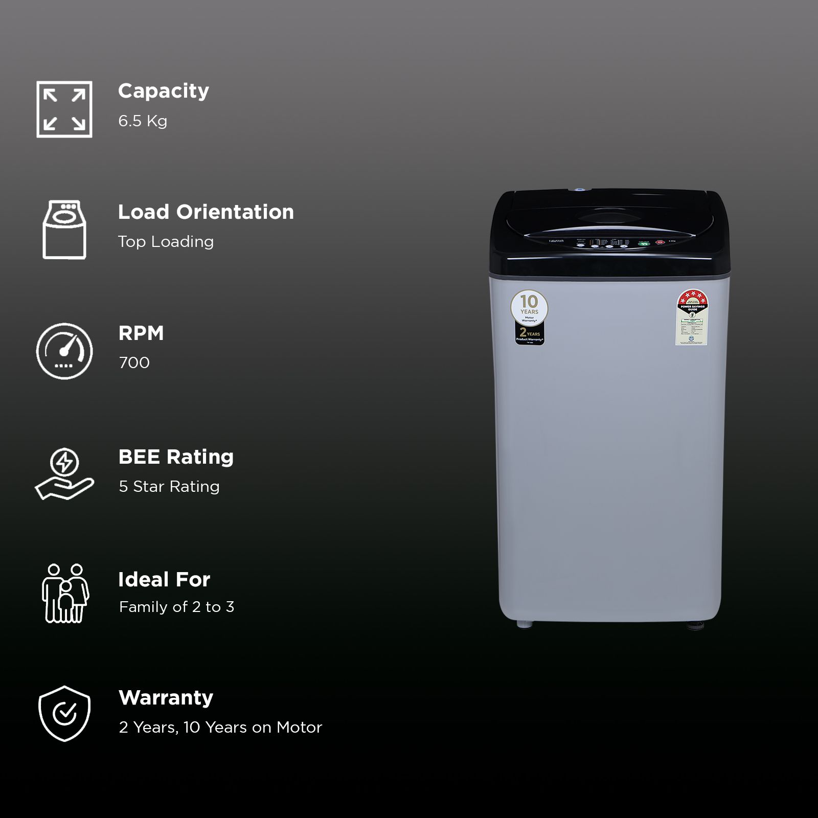 Croma 6.5 kg 5 Star Fully Automatic Top Load Washing Machine (CRLW065FAF264504, Lint Filter, Inox Grey)_2