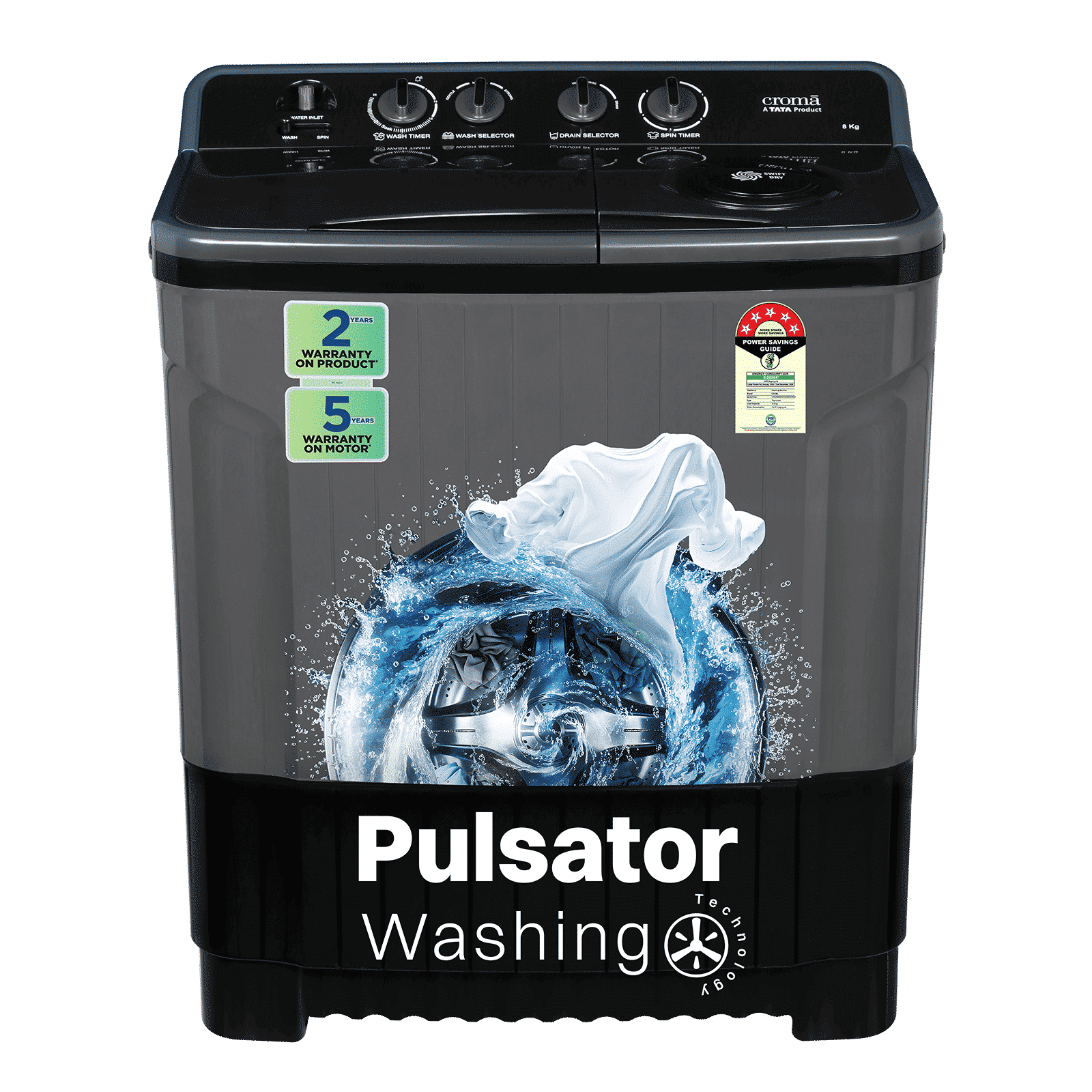 Croma 8 kg 5 Star Semi Automatic Washing Machine with Magic Filter (CRLW080SMF248602, Black)_1