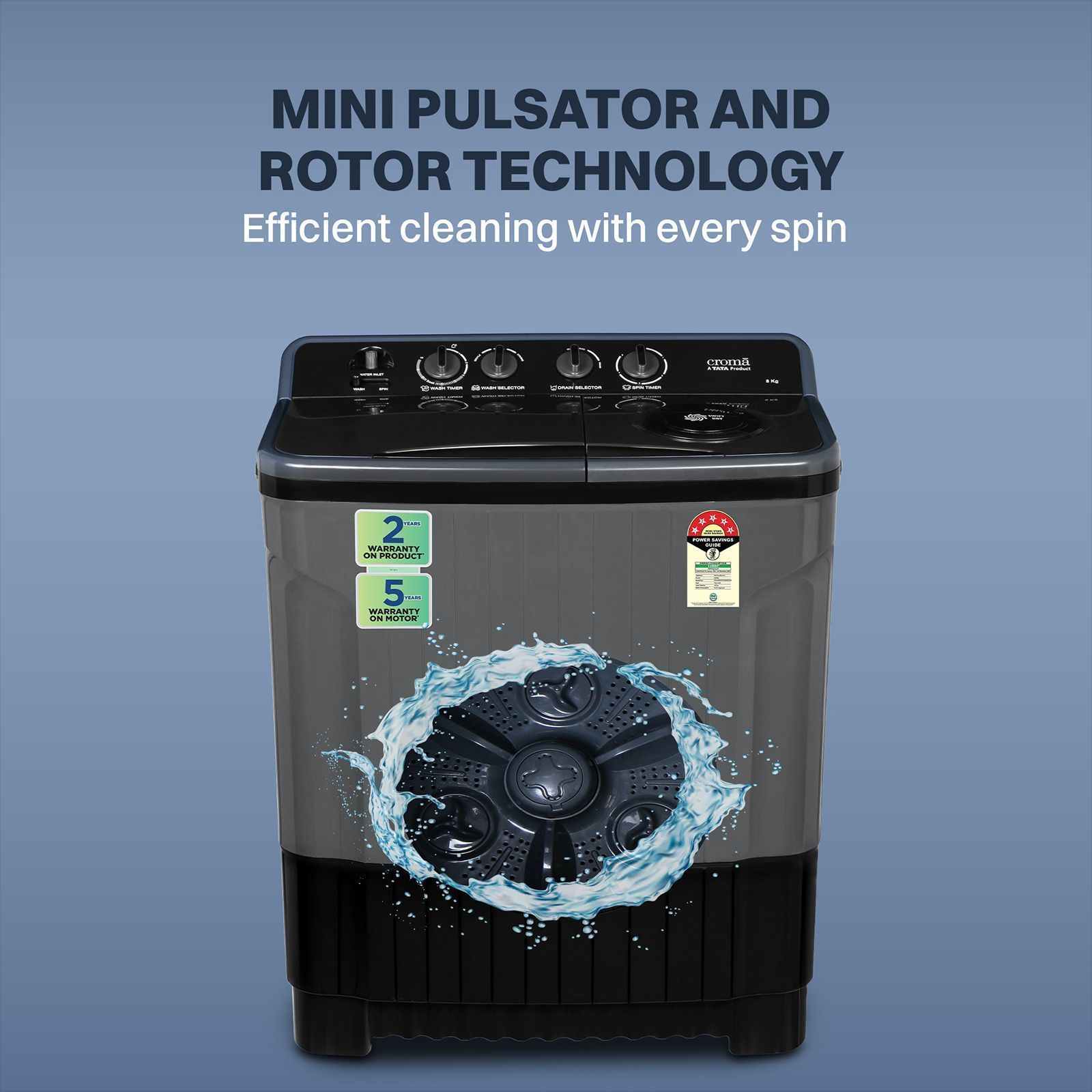 Croma 8 kg 5 Star Semi Automatic Washing Machine with Magic Filter (CRLW080SMF248602, Black)_9