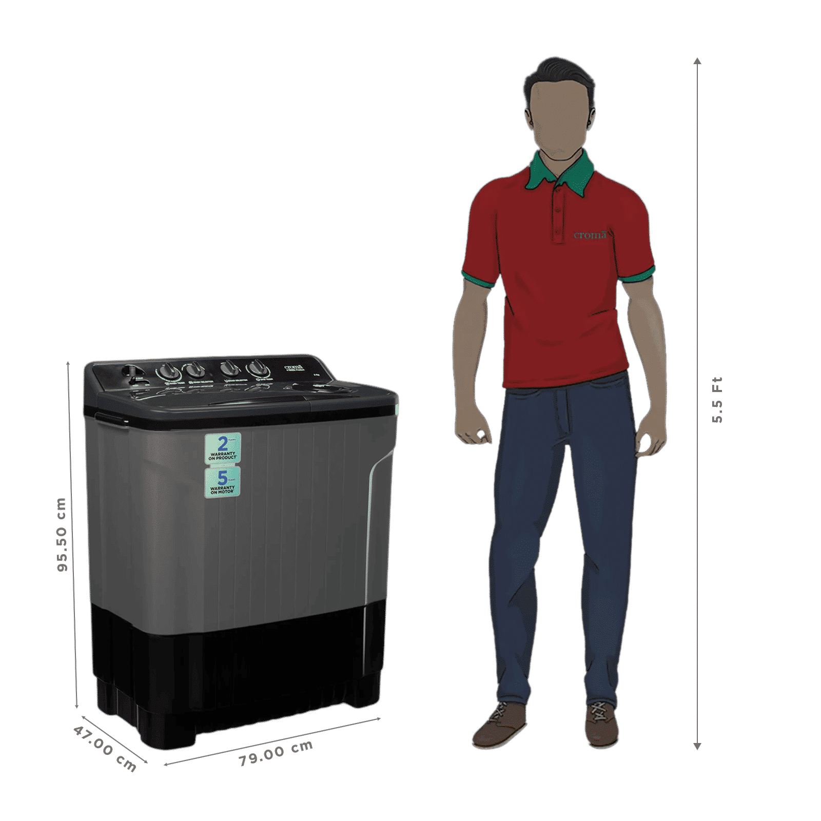 Croma 8 kg 5 Star Semi Automatic Washing Machine with Magic Filter (CRLW080SMF248602, Black)_3