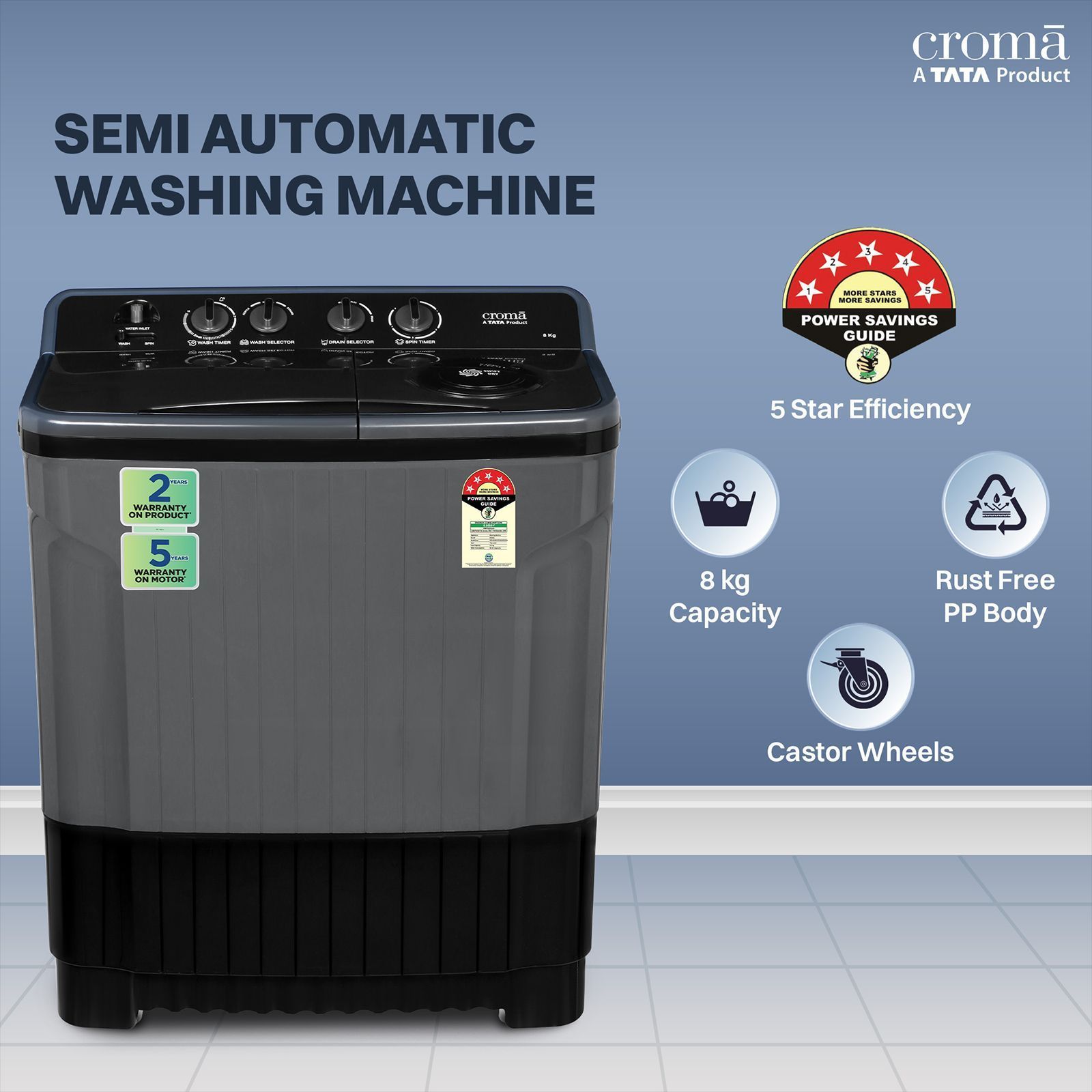Croma 8 kg 5 Star Semi Automatic Washing Machine with Magic Filter (CRLW080SMF248602, Black)_9