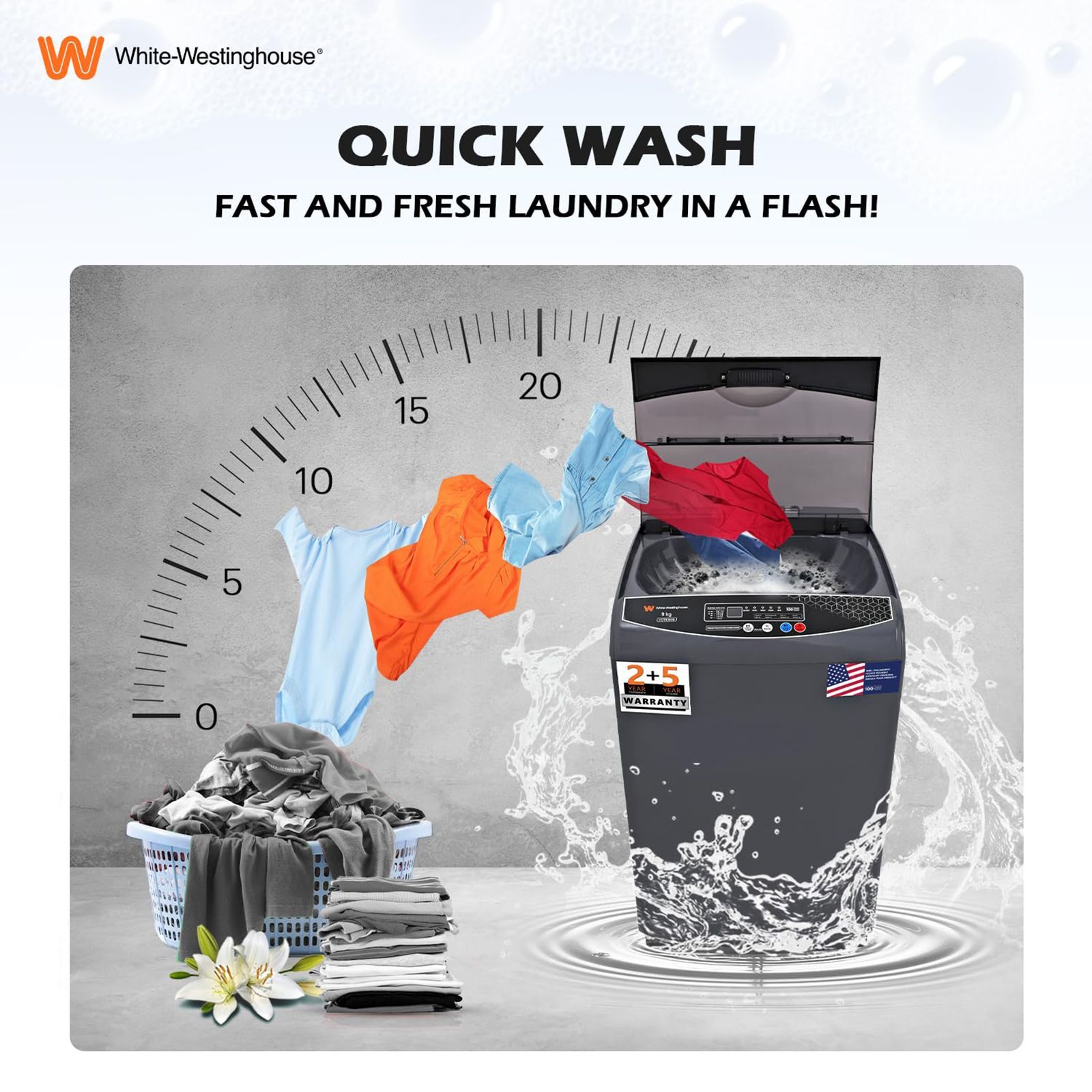 White Westinghouse 9 kg 5 Star Fully Automatic Top Load Washing Machine (HDT9000S, 13 Wash Programs, Grey)_13