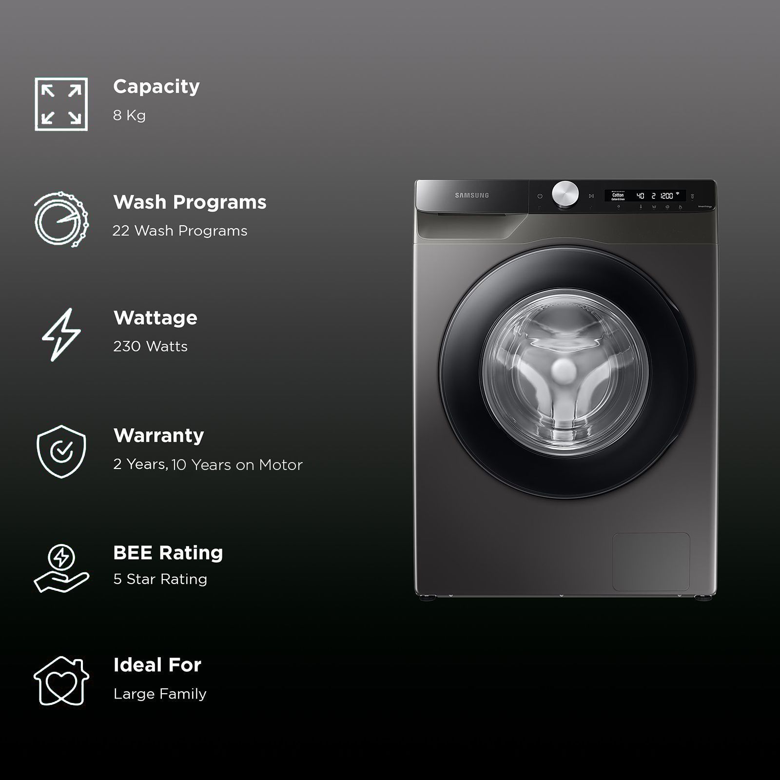 SAMSUNG 8 kg 5 Star Inverter Fully Automatic Front Load Washing Machine (AI Ecobubble, WW80T504DAX1TL, Diamond Drum, Dark Grey)_2