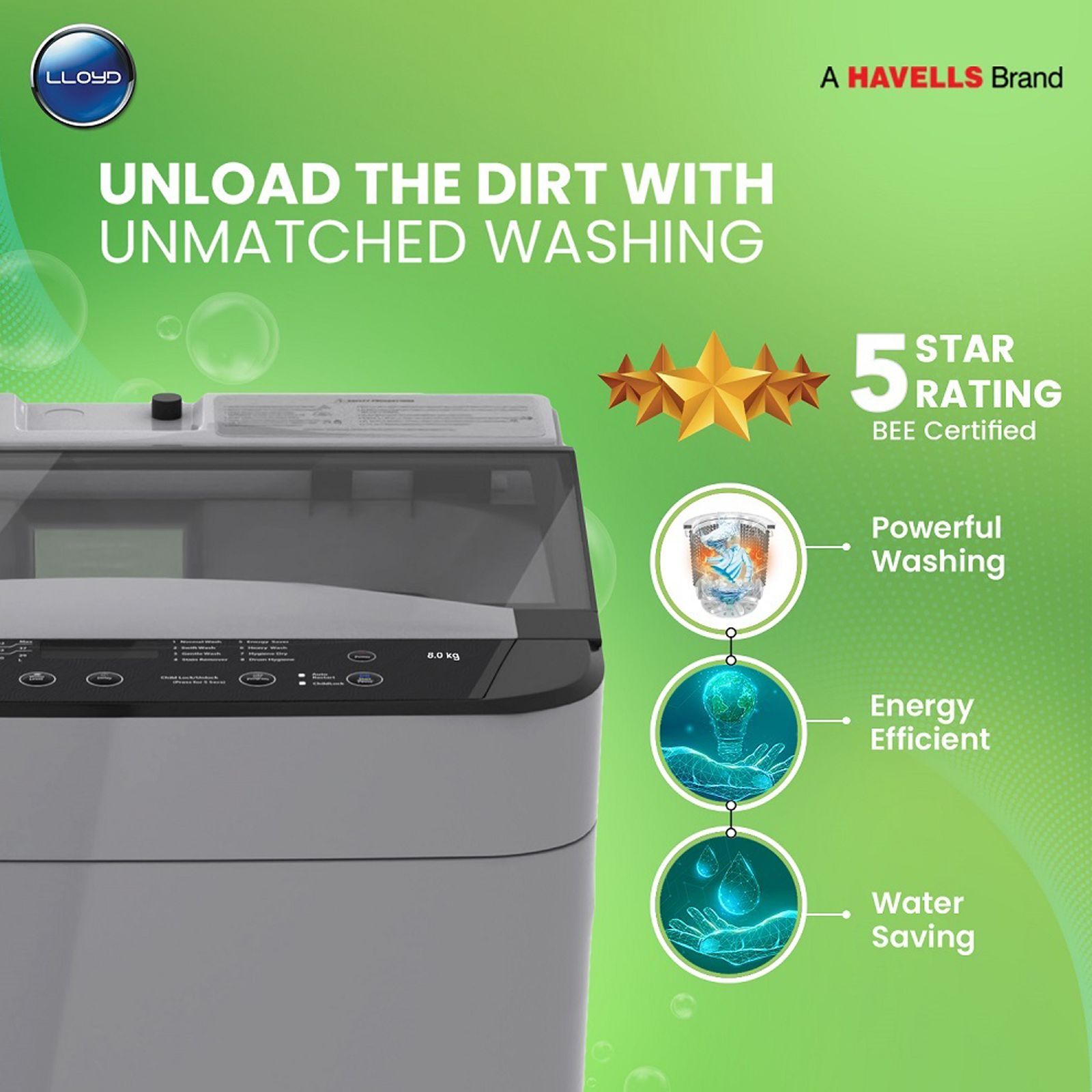 LLOYD 8 kg 5 Star Fully Automatic Top Load Washing Machine (Aquamatic, GLWMT80GLGAM, Automatic Water Control, Light Grey)_8