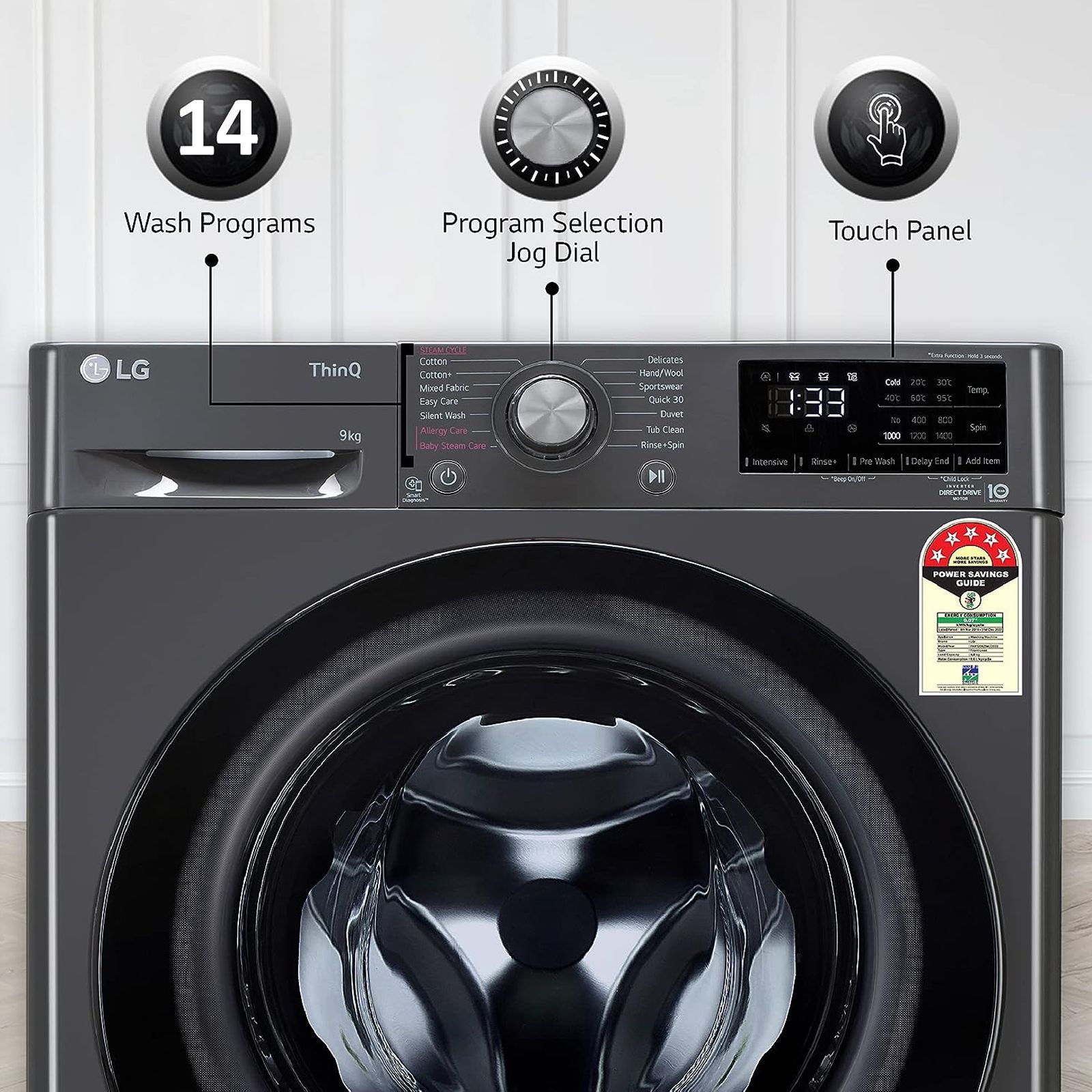 LG 9 kg 5 Star Inverter Fully Automatic Front Load Washing Machine (Vivace Pro, FHP1209Z5M.AMBQEIL, AI Direct Drive Technology, Middle Black)_8