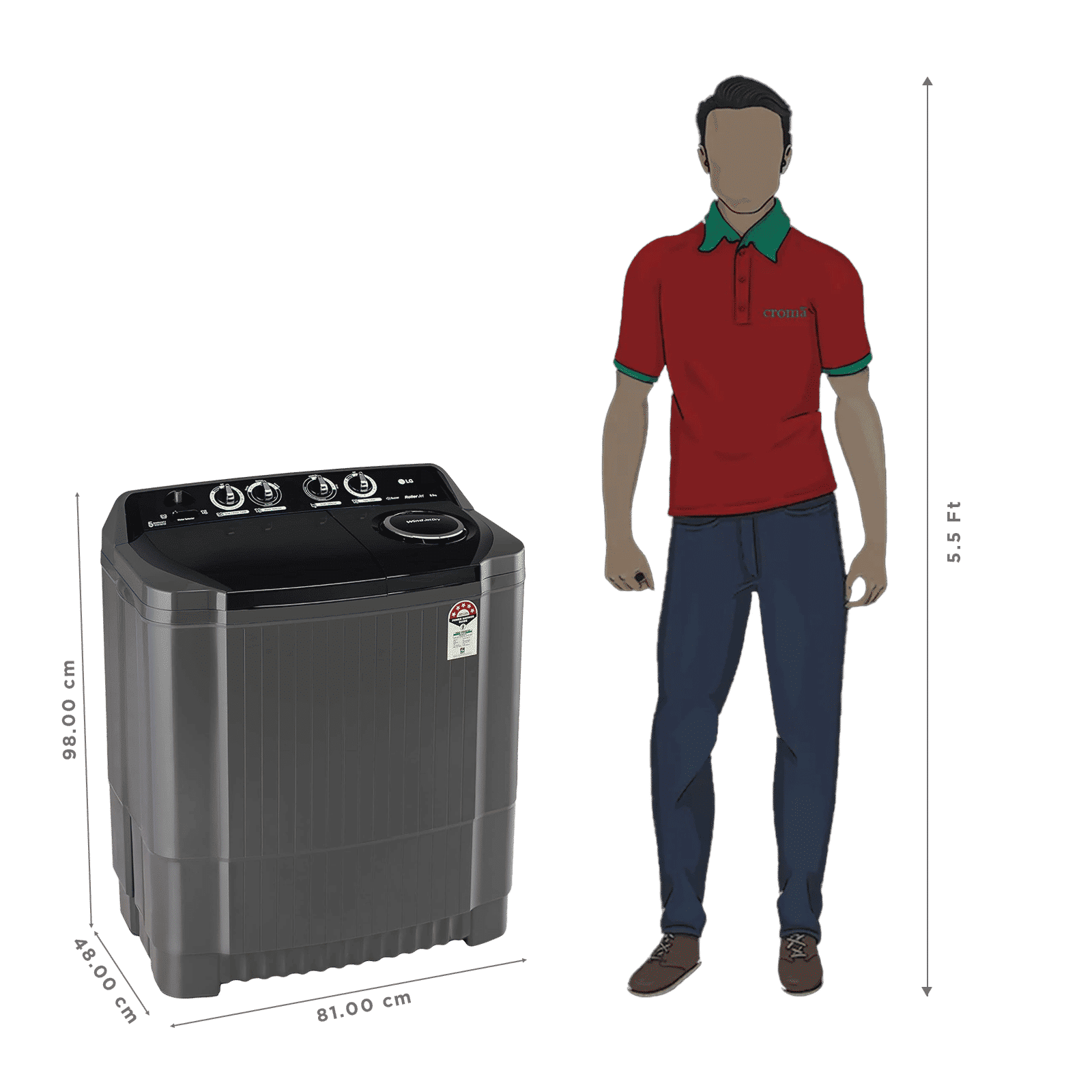 LG 8.5 kg 5 Star Semi Automatic Washing Machine with Roller Jet Pulsator (P8535SKMZ.ABMQEIL, Middle Black) LG 8.5 kg 5 Star Semi Automatic Washing Machine with Roller Jet Pulsator (P8535SKMZ.ABMQEIL, Middle Black)_2