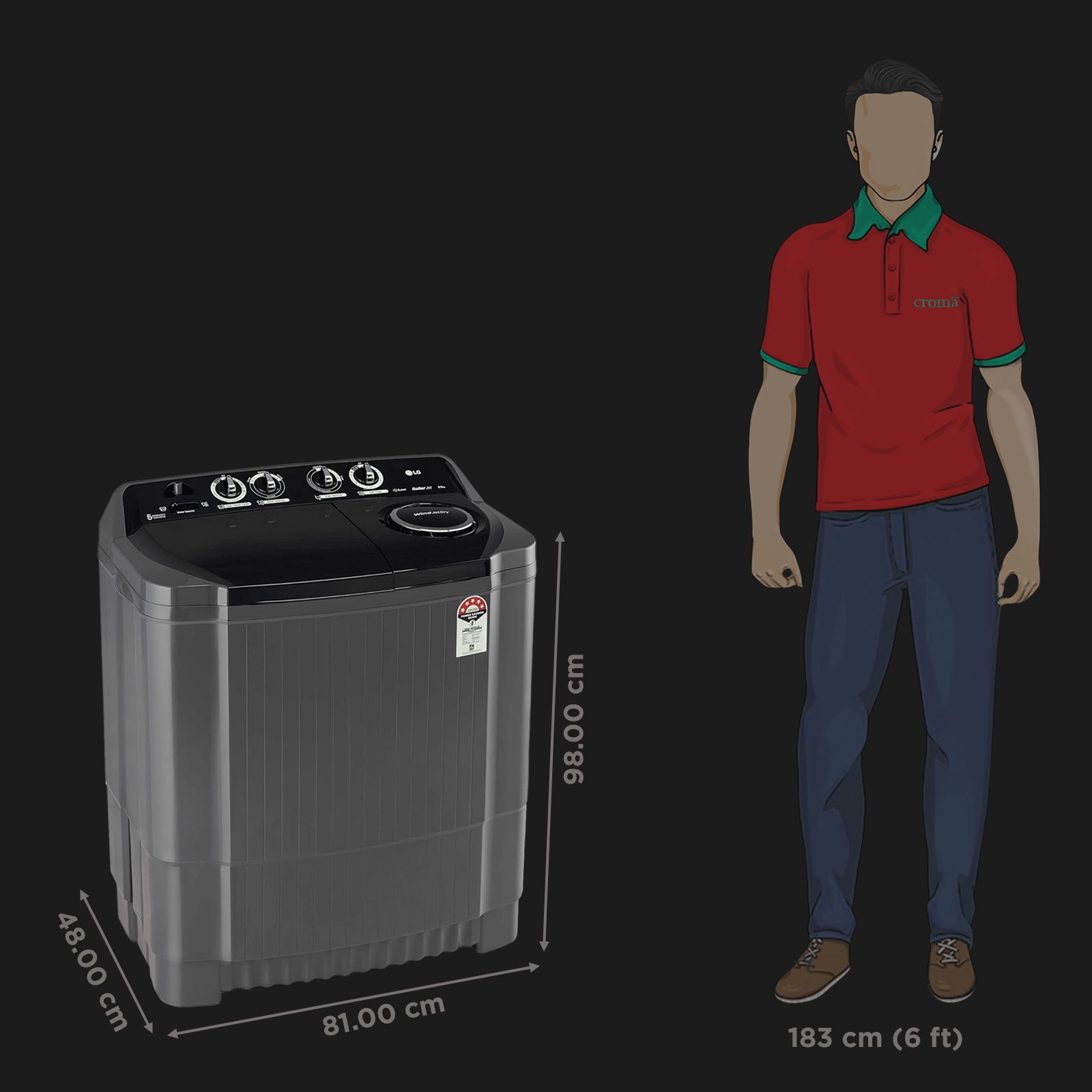 LG 8.5 kg 5 Star Semi Automatic Washing Machine with Roller Jet Pulsator (P8535SKMZ.ABMQEIL, Middle Black)_2