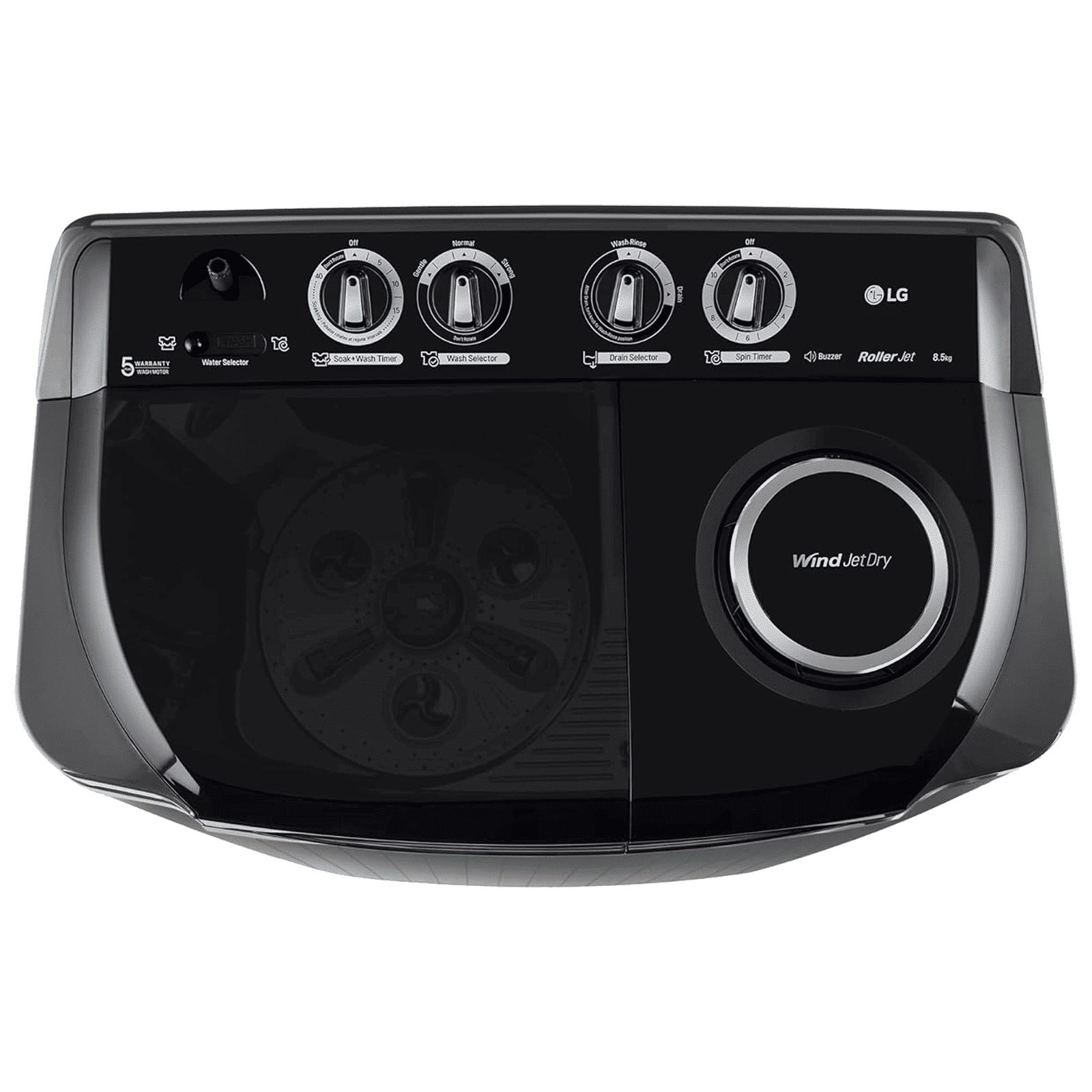 LG 8.5 kg 5 Star Semi Automatic Washing Machine with Roller Jet Pulsator (P8535SKMZ.ABMQEIL, Middle Black)_4