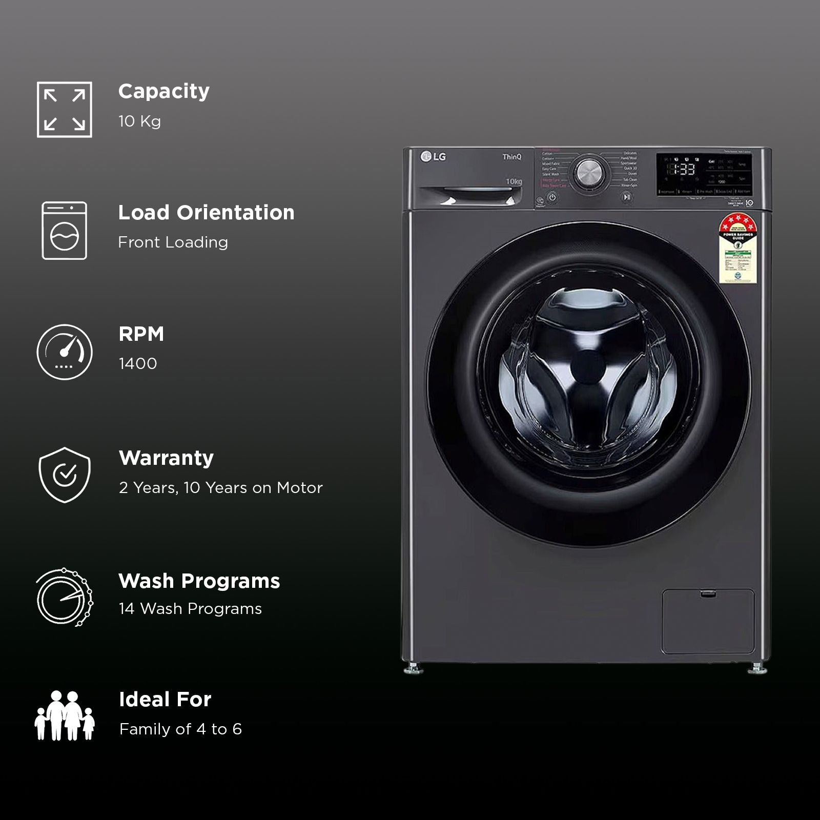 LG 10 kg 5 Star Fully Automatic Front Load Washing Machine (FHP1410Z5M.AMBQEIL, AI Direct Drive, Middle Black)_3