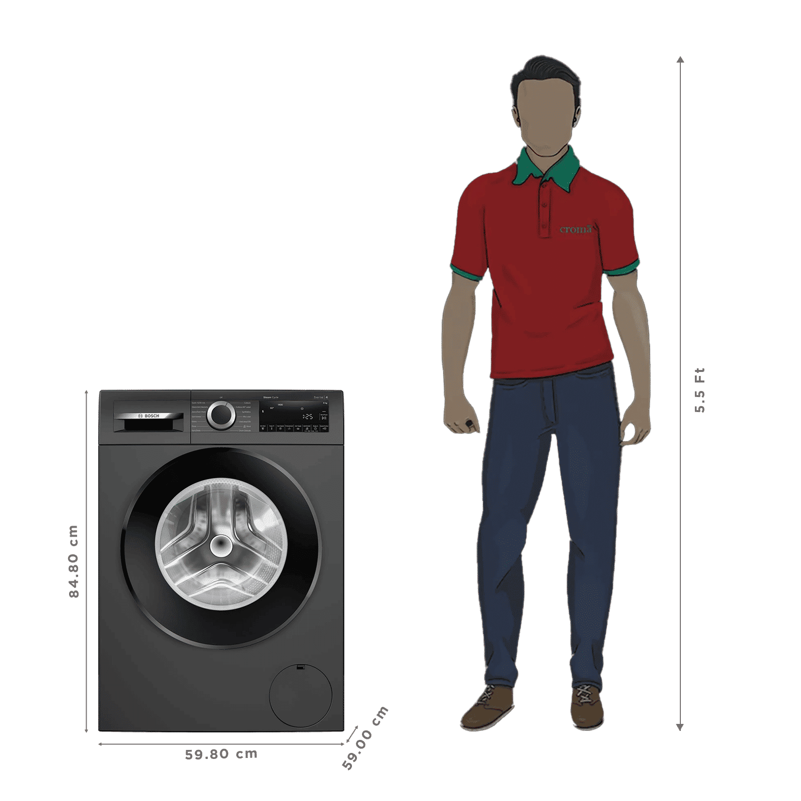 BOSCH 8 kg Fully Automatic Front Load Washing Machine (Serie 6, WGA1340TIN, 10 Wash Programs, Black Grey)_3